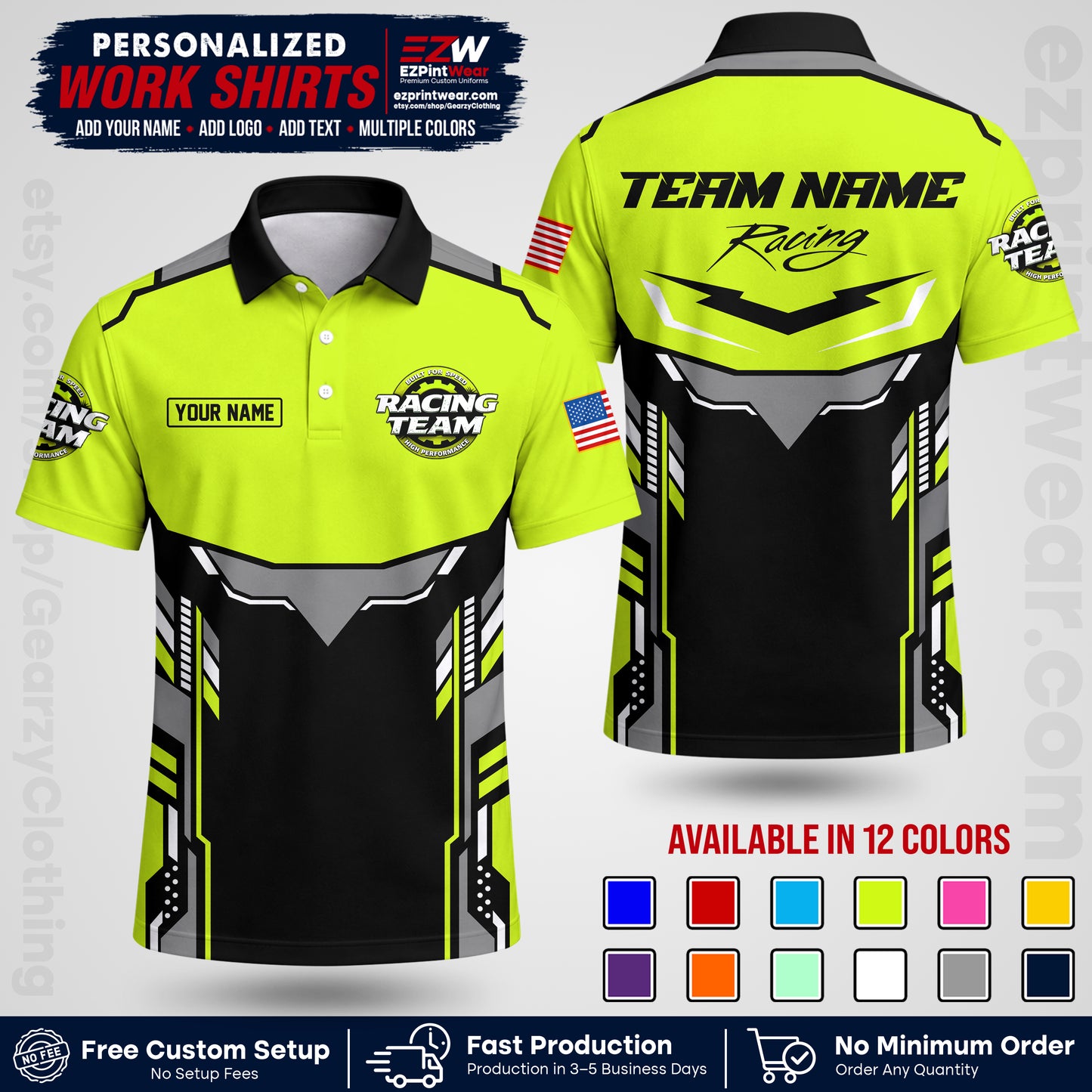 Custom Racing Shirt with Name, Logo & Text | Race Team Uniform | Crew Apparel RC11