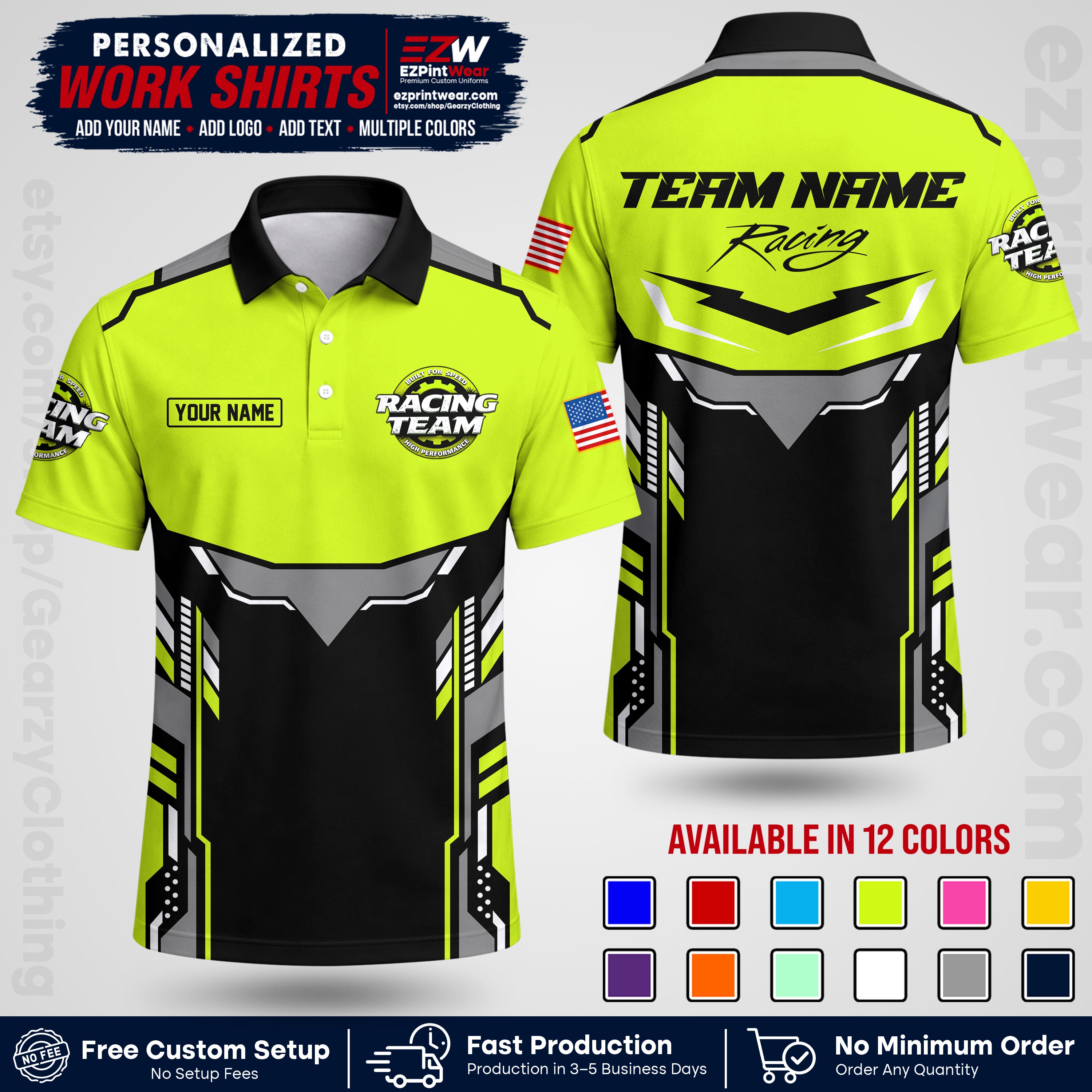 Custom Racing Shirt with Name, Logo & Text | Race Team Uniform | Crew Apparel RC11