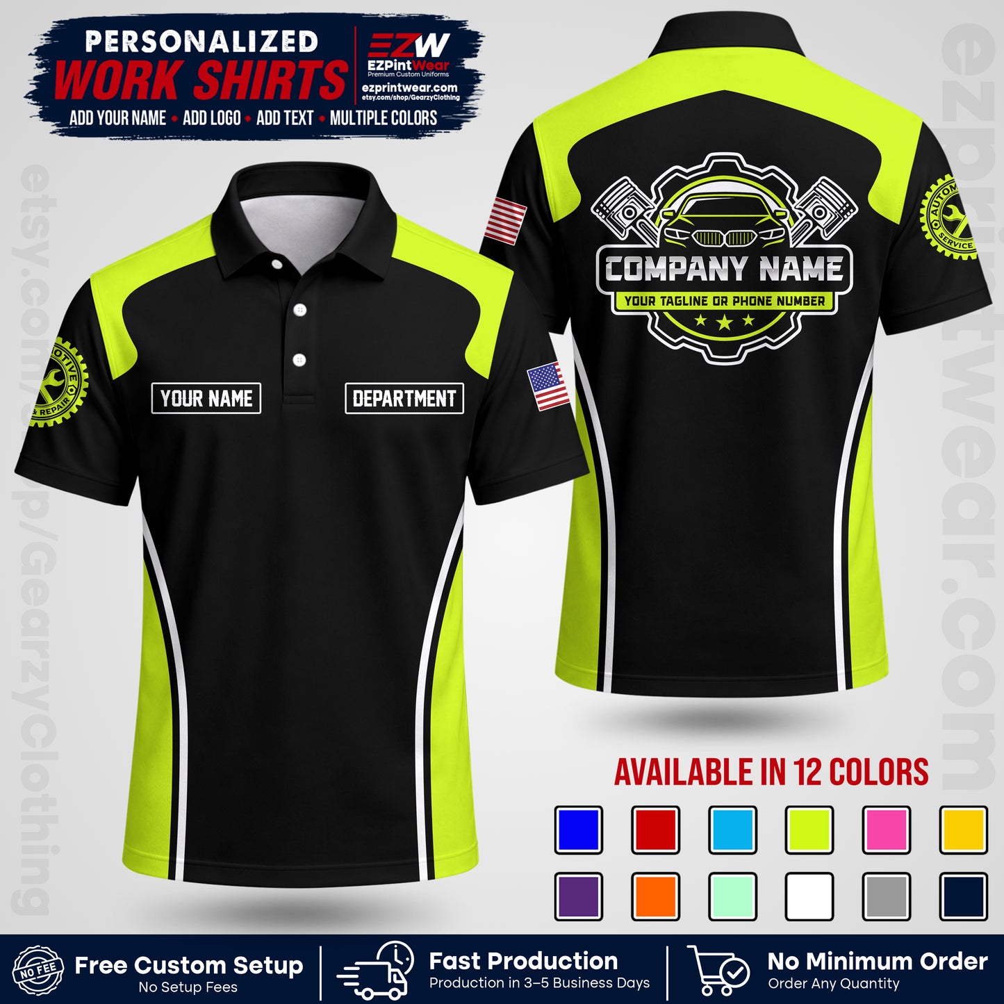 Custom Mechanic Work Shirt with Name, Logo & Text | Auto Shop Uniform | Workwear MCN 10