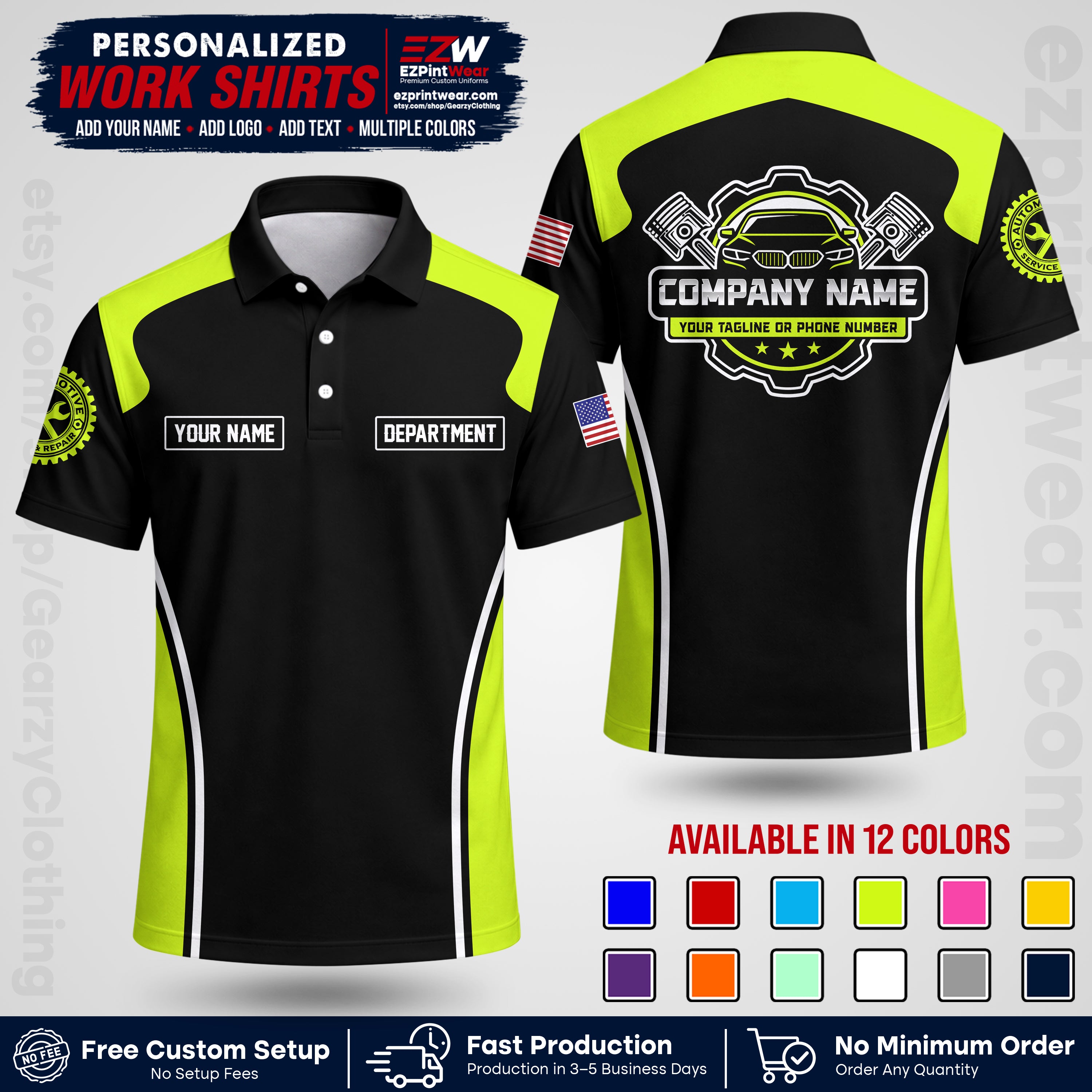 Custom Mechanic Work Shirt with Name, Logo & Text | Auto Shop Uniform | Workwear MCN 10