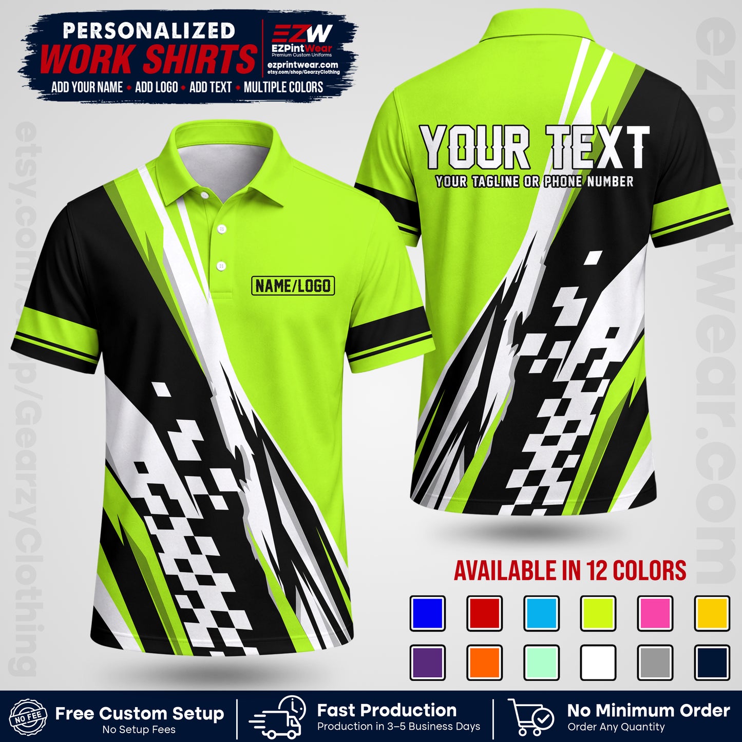 Custom Racing Shirt with Name, Logo & Text | Race Team Uniform | Crew Apparel RC04