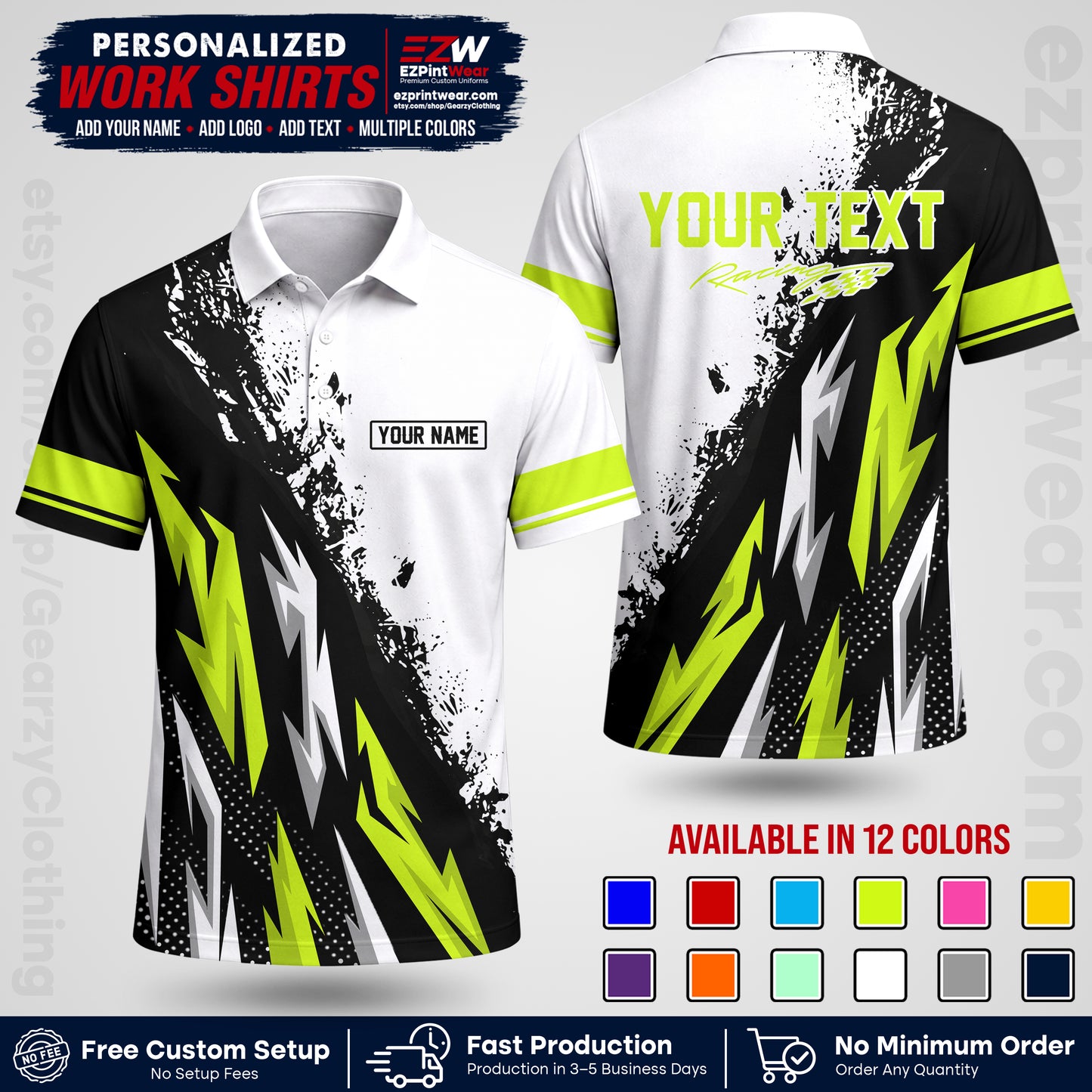 Custom Racing Shirt with Name, Logo & Text | Race Team Uniform | Crew Apparel RC08