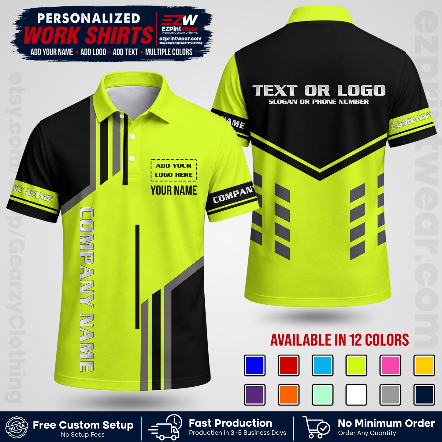 Custom All Over Print Work Uniform Shirt with Name, Logo & Text | Custom Hawaiian Shirt | Company Shirt | Employee Uniform UNF10