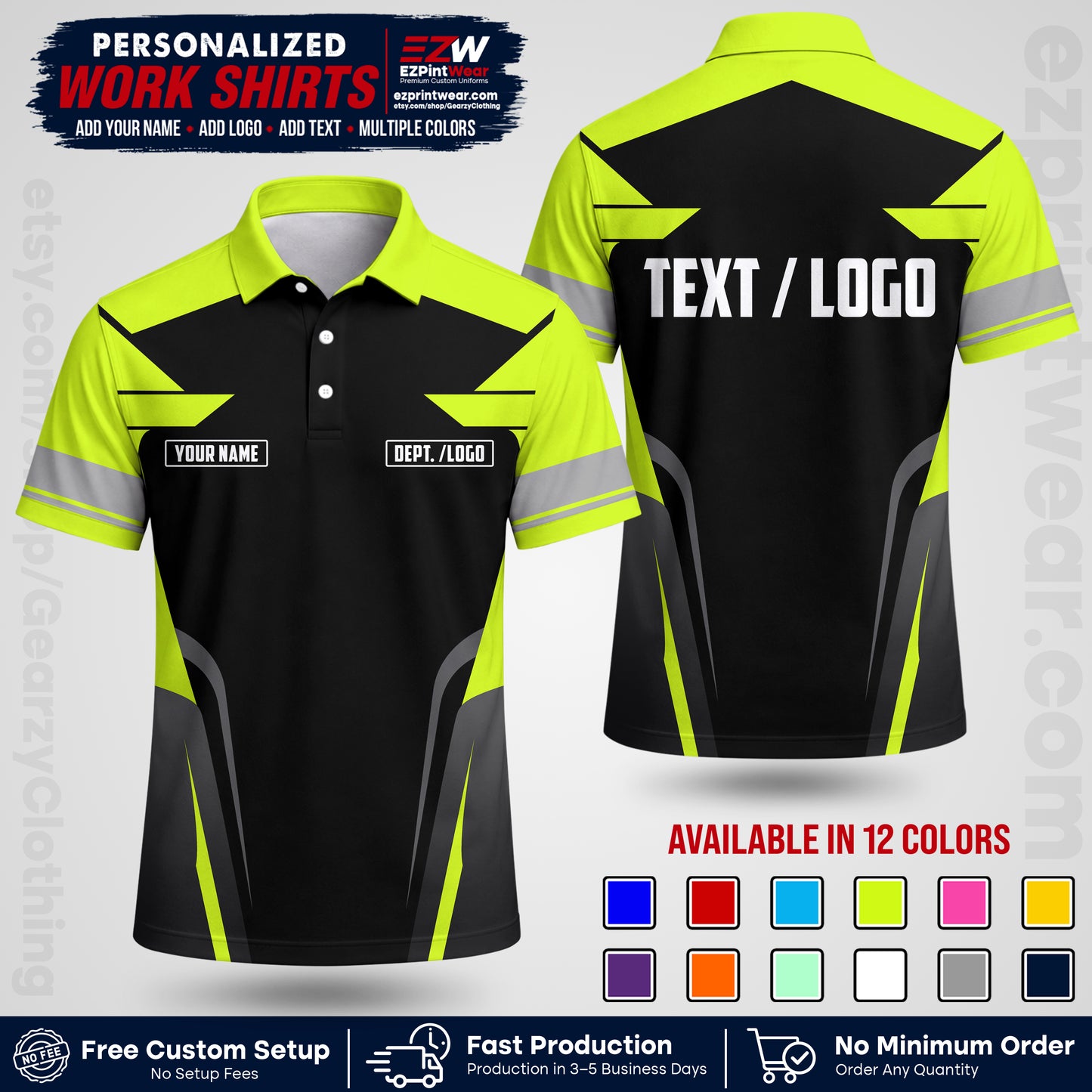 Custom All Over Print Work Uniform Shirt with Name, Logo & Text | Custom Hawaiian Shirt | Company Shirt | Employee Uniform UNF01