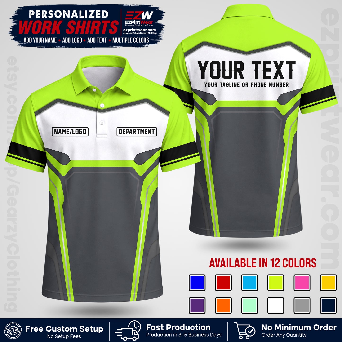 Custom All Over Print Work Uniform Shirt with Name, Logo & Text | Custom Hawaiian Shirt | Company Shirt | Employee Uniform UNF05
