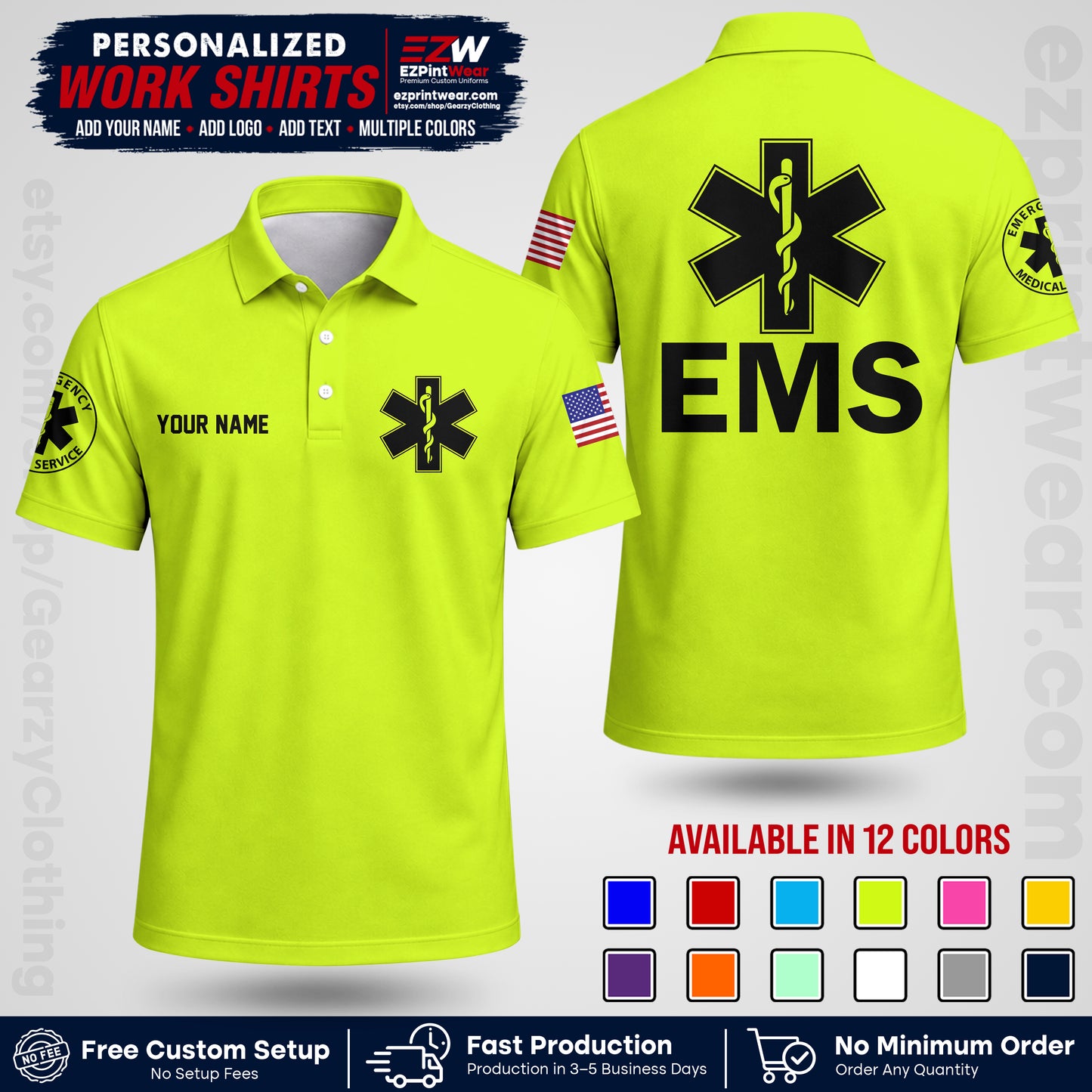 Custom EMS Shirt with Name, Logo & Text | EMS Team Uniform | First Responder Workwear EMSU02