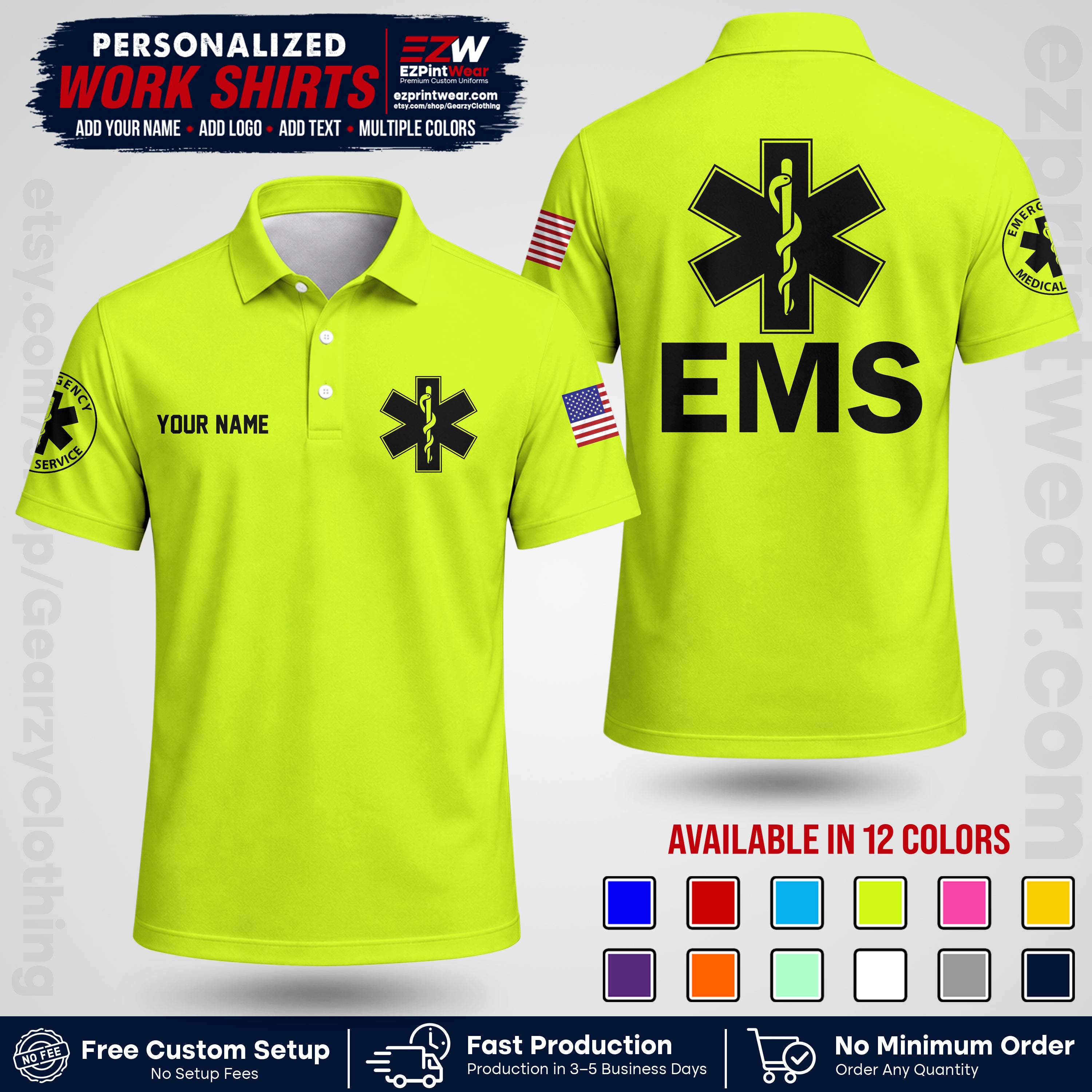 Custom EMS Shirt with Name, Logo & Text | EMS Team Uniform | First Responder Workwear EMSU02