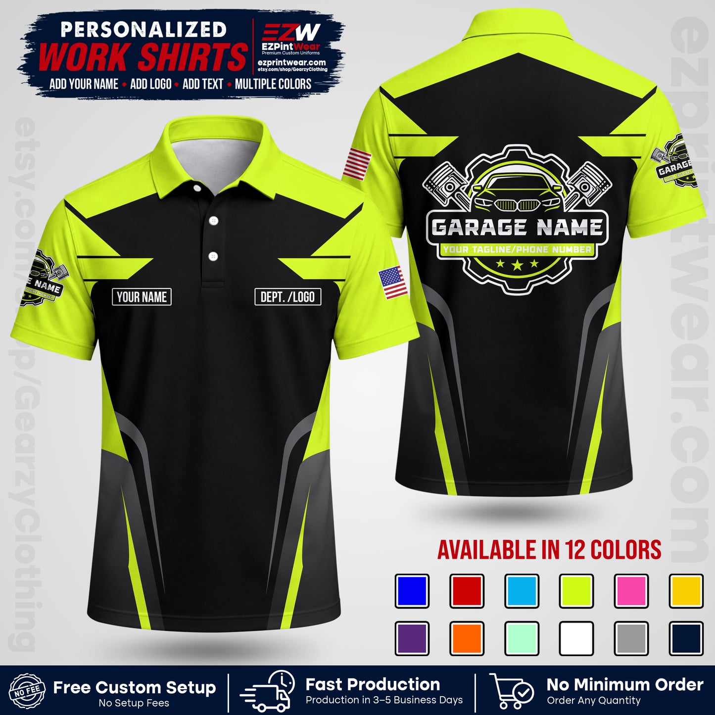 Custom Mechanic Work Shirt with Name, Logo & Text | Auto Shop Uniform | Workwear MCN 04