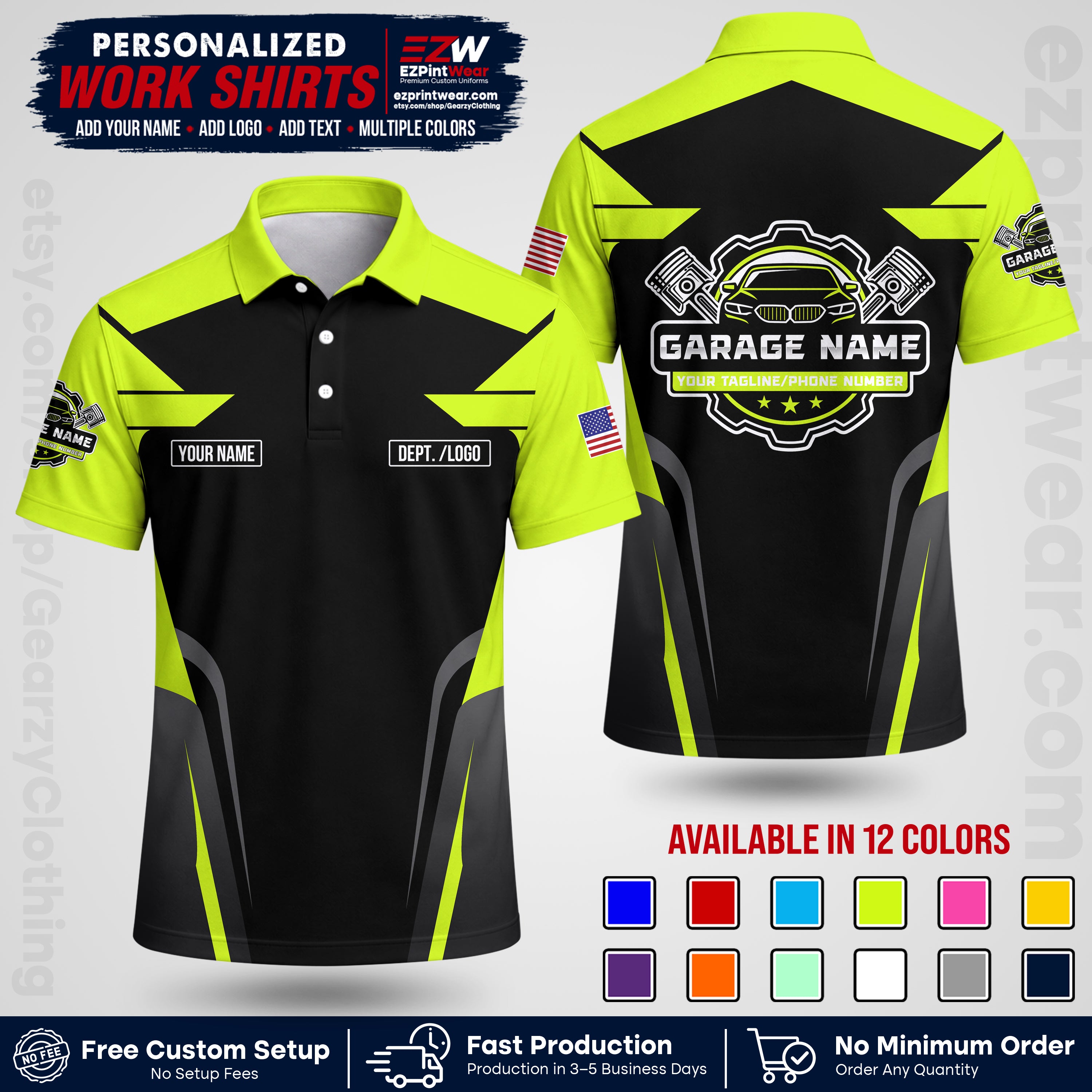 Custom Mechanic Work Shirt with Name, Logo & Text | Auto Shop Uniform | Workwear MCN 04