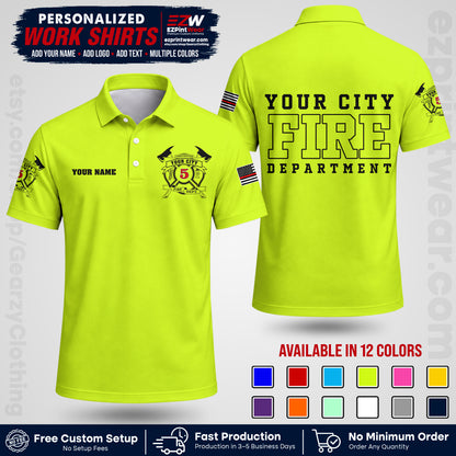 Custom Fire Department Shirt with Name, City Logo & Text | Firefighter Uniform | Button Up Work Shirt FF07
