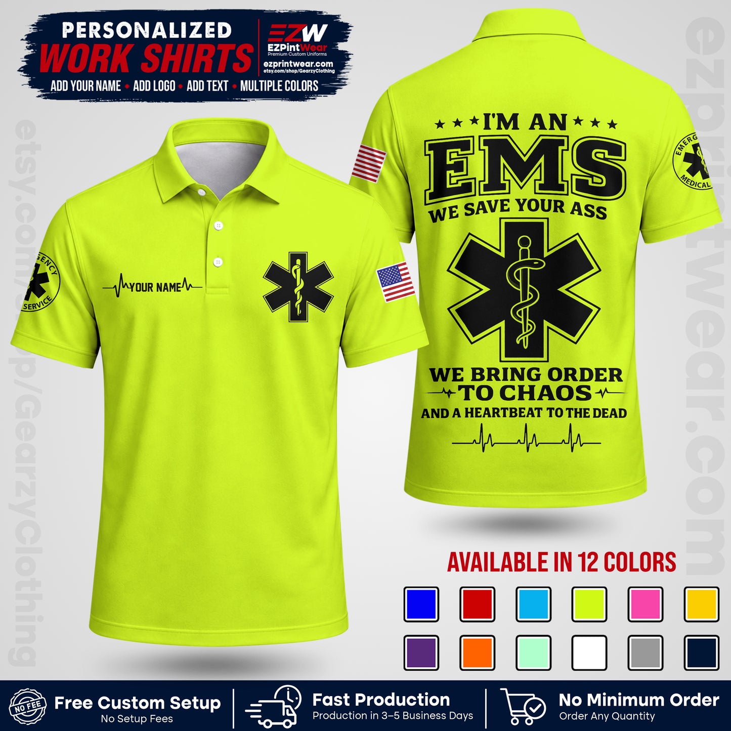 Custom EMS Shirt with Name, Logo & Text | EMS Team Uniform | First Responder Workwear EMSU05