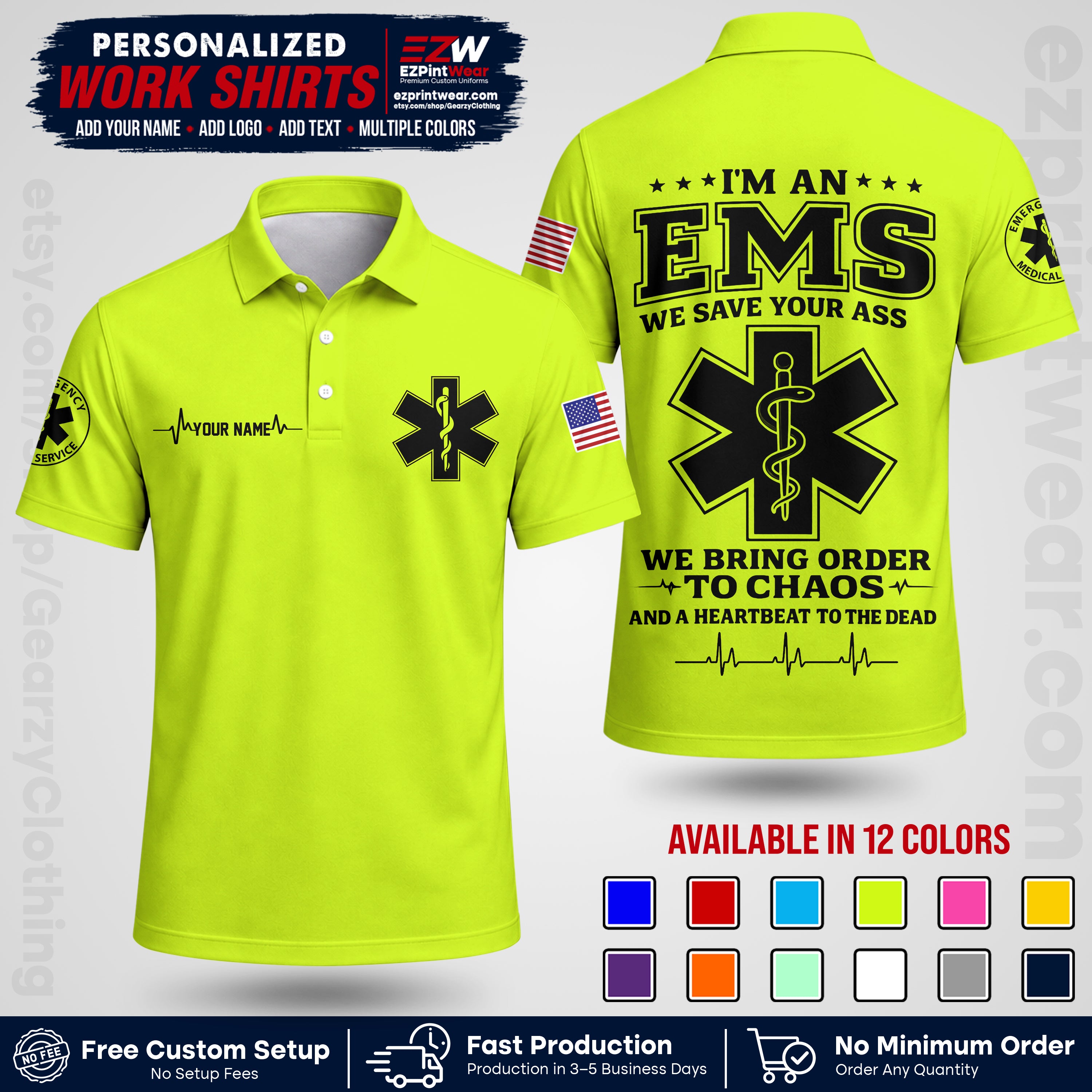 Custom EMS Shirt with Name, Logo & Text | EMS Team Uniform | First Responder Workwear EMSU05