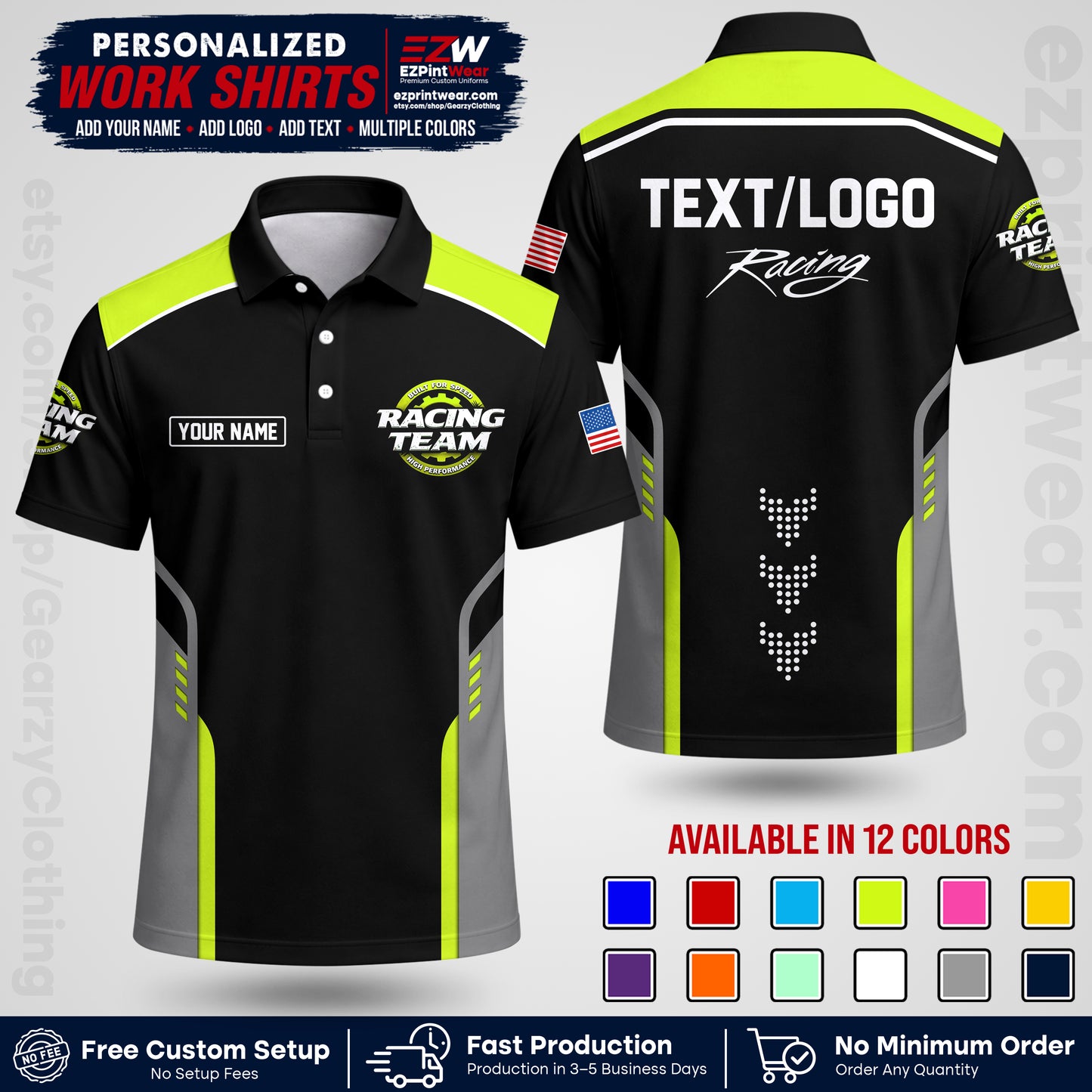 Custom Racing Shirt with Name, Logo & Text | Race Team Uniform | Crew Apparel RC09