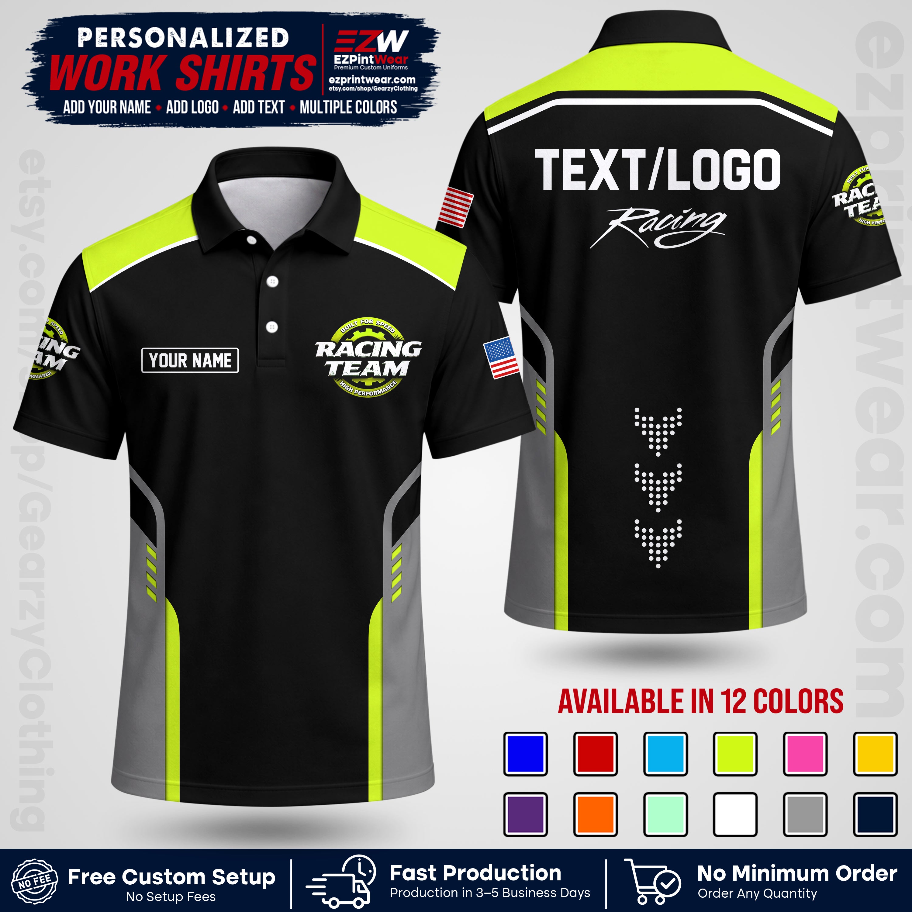 Custom Racing Shirt with Name, Logo & Text | Race Team Uniform | Crew Apparel RC09