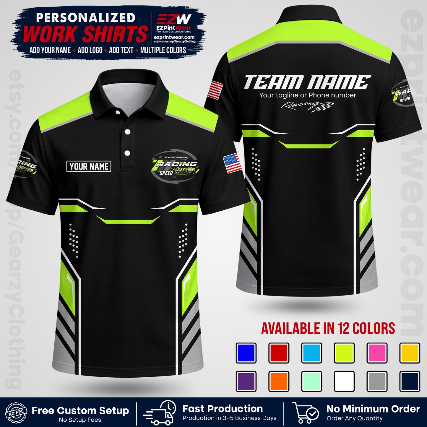 Custom Racing Shirt with Name, Logo & Text | Race Team Uniform | Crew Apparel RC10
