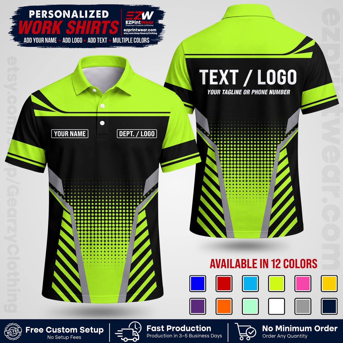 Custom All Over Print Work Uniform Shirt with Name, Logo & Text | Custom Hawaiian Shirt | Company Shirt | Employee Uniform UNF08
