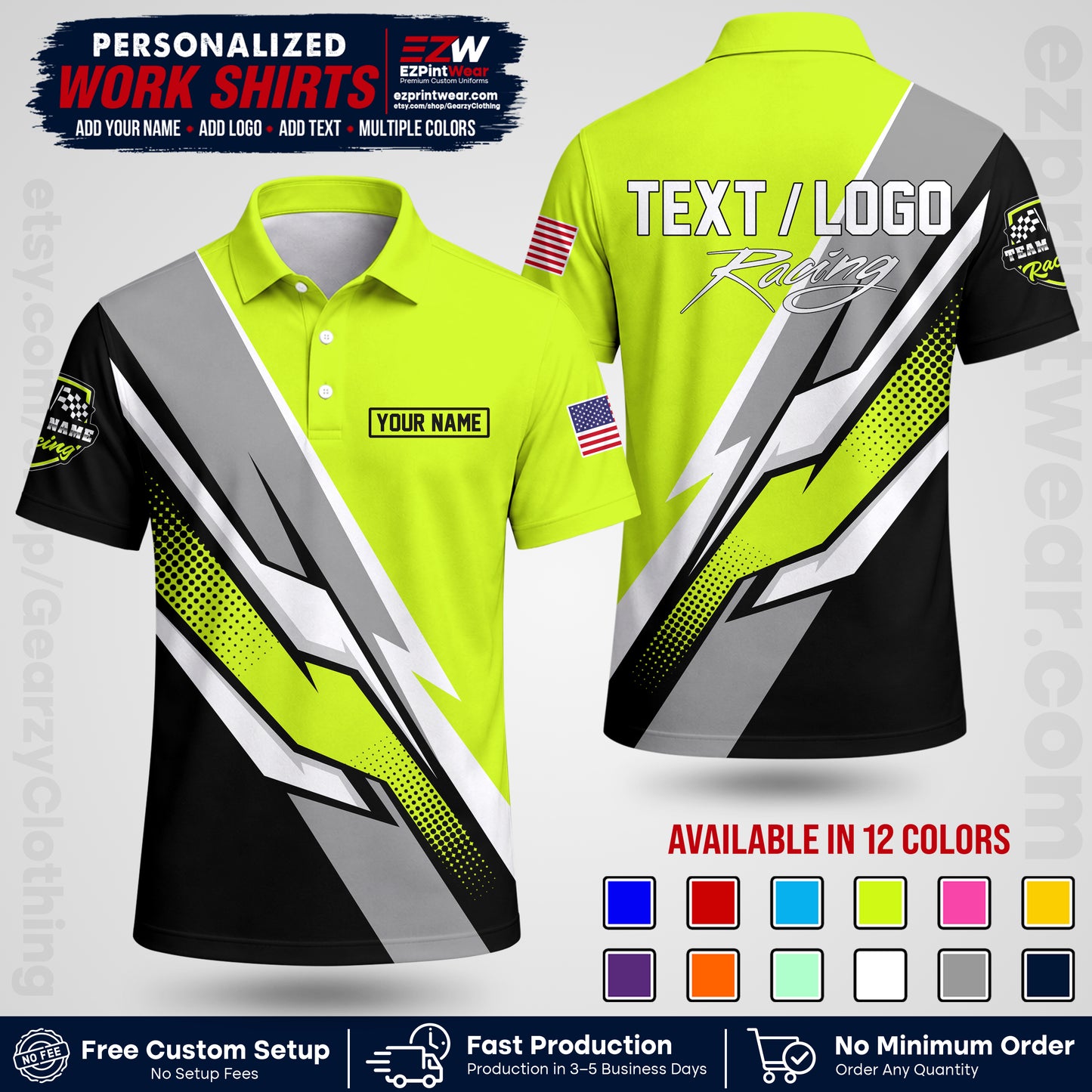 Custom Racing Shirt with Name, Logo & Text | Race Team Uniform | Crew Apparel RC01