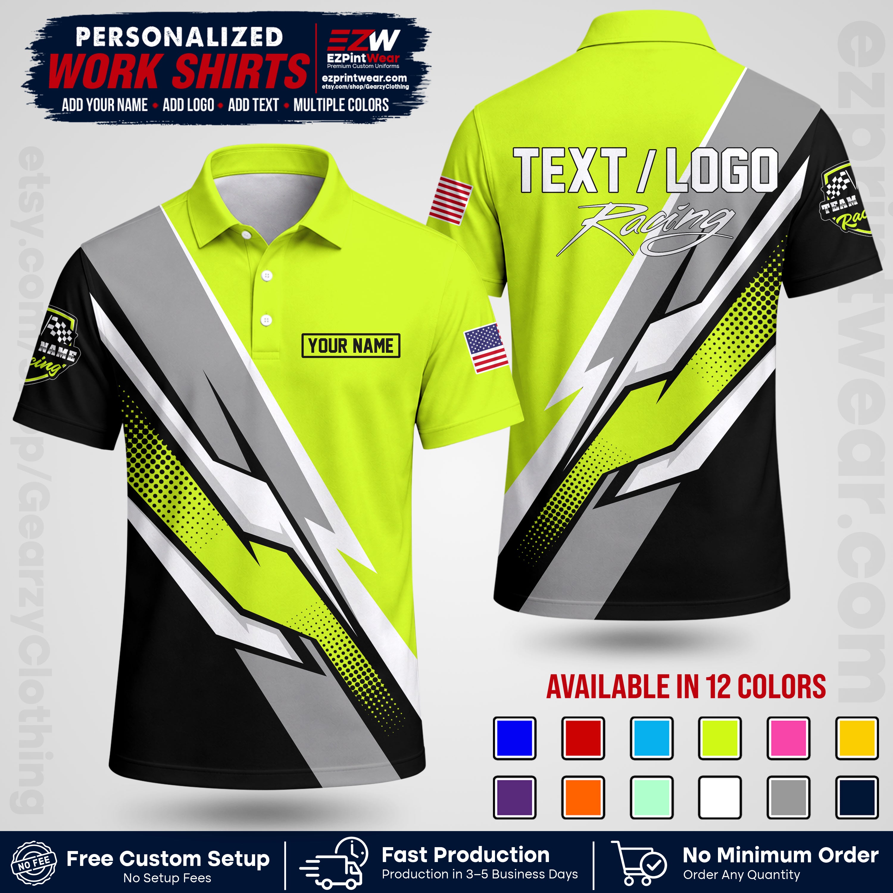Custom Racing Shirt with Name, Logo & Text | Race Team Uniform | Crew Apparel RC01
