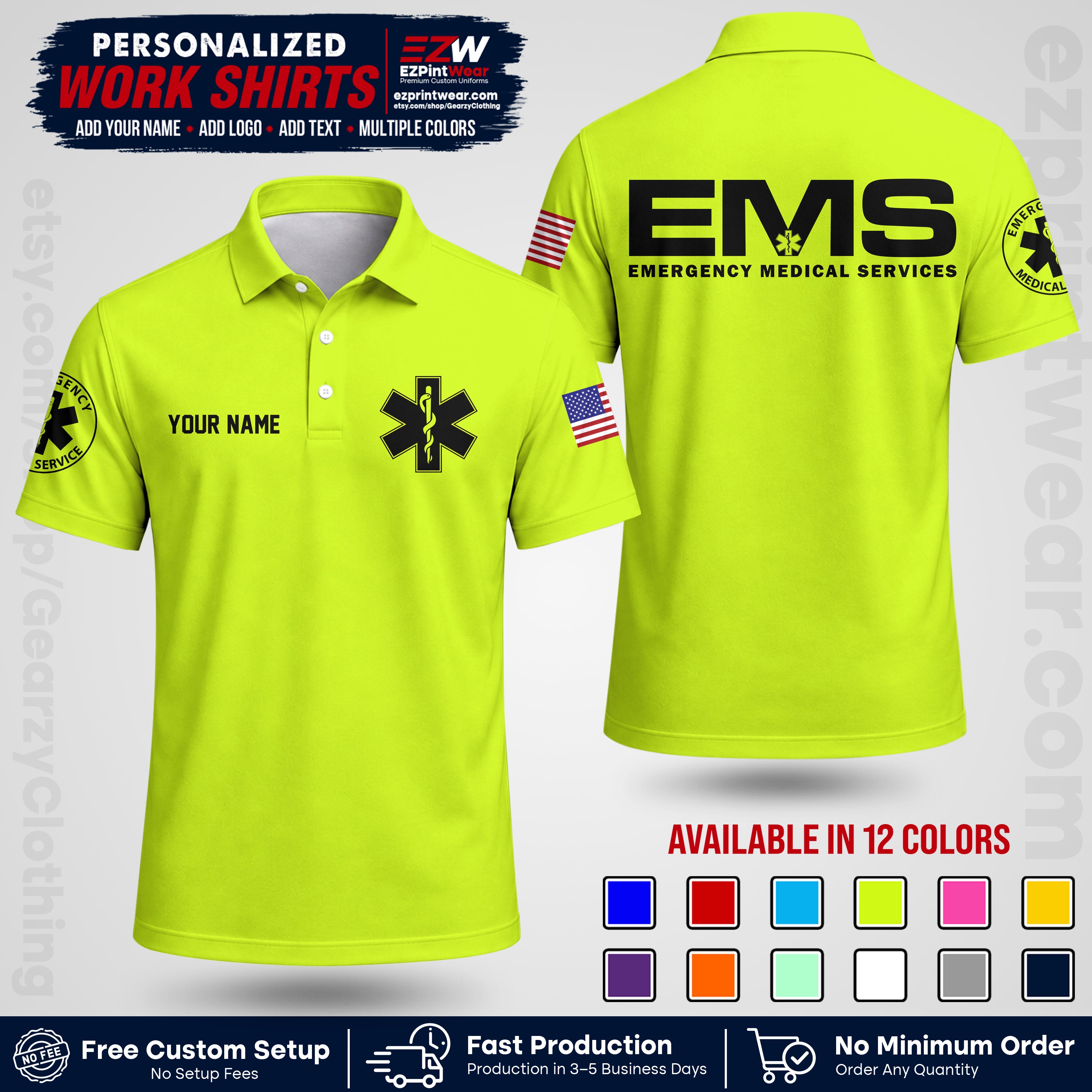 Custom EMS Shirt with Name, Logo & Text | EMS Team Uniform | First Responder Workwear EMSU01