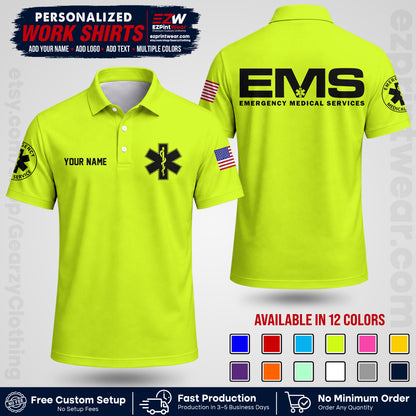 Custom EMS Shirt with Name, Logo & Text | EMS Team Uniform | First Responder Workwear EMSU01