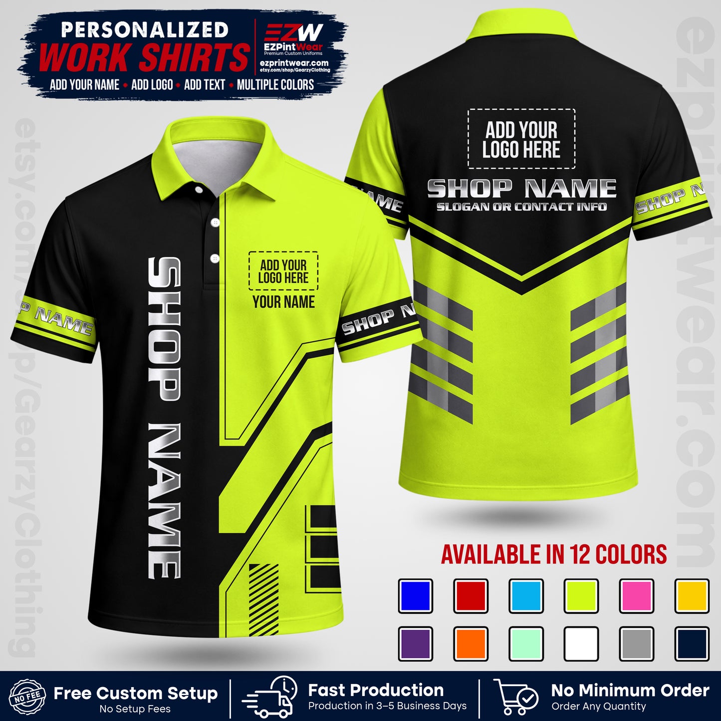 Custom All Over Print Work Uniform Shirt with Name, Logo & Text | Custom Hawaiian Shirt | Company Shirt | Employee Uniform UNF11