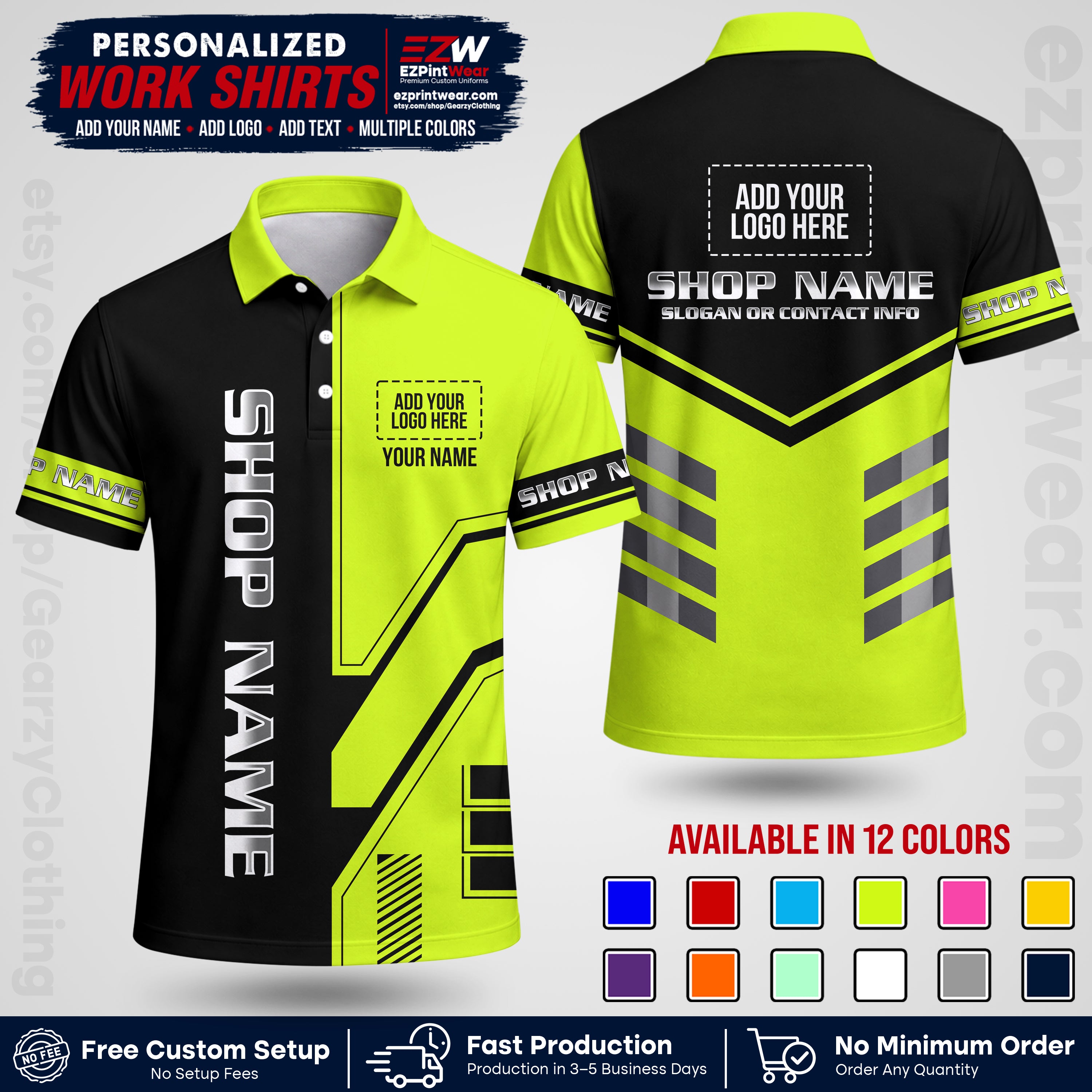 Custom All Over Print Work Uniform Shirt with Name, Logo & Text | Custom Hawaiian Shirt | Company Shirt | Employee Uniform UNF11