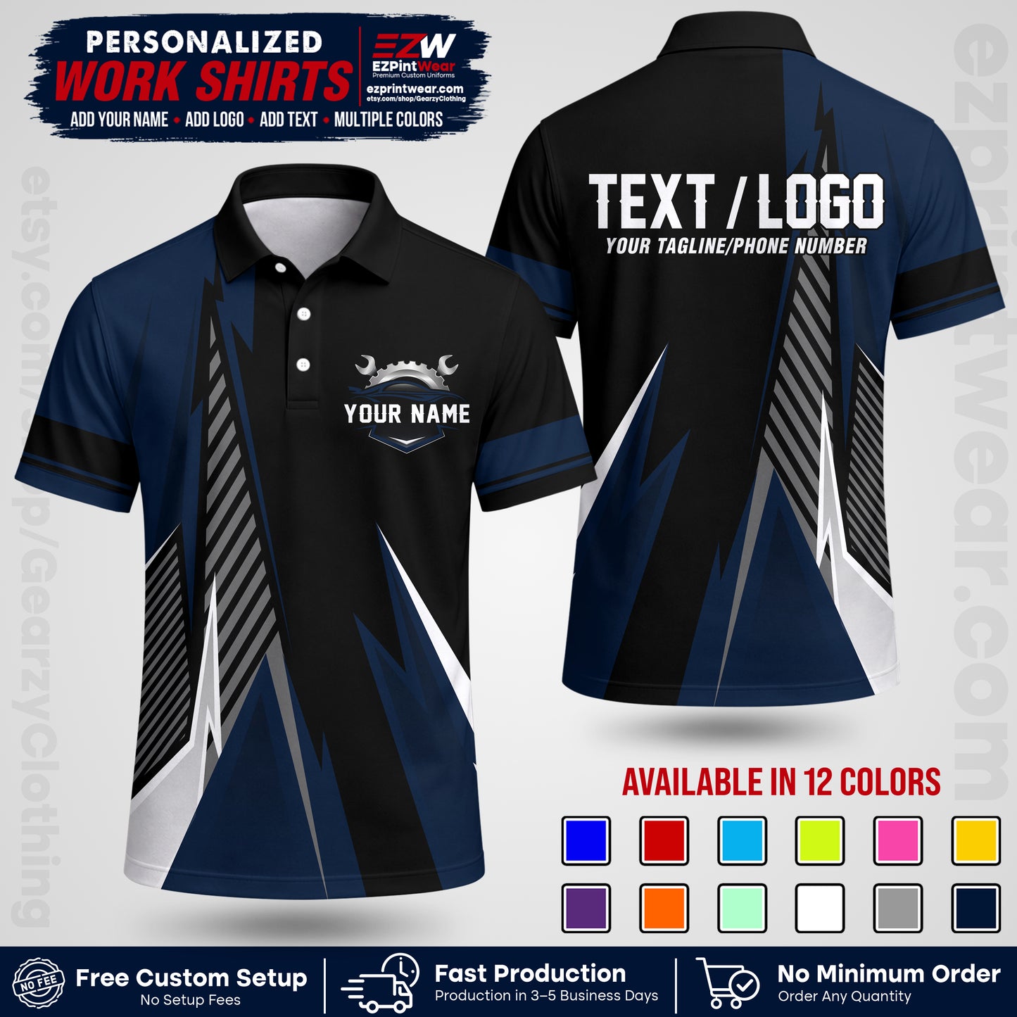 Custom Mechanic Work Shirt with Name, Logo & Text | Auto Shop Uniform | Workwear MCN 01