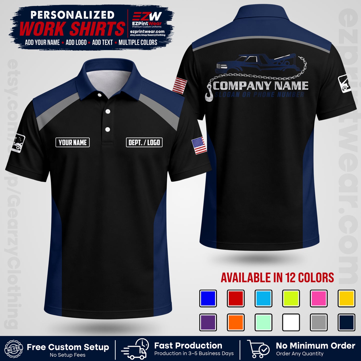 Custom Towing Shirt with Name, Logo & Text | Towing Company Uniform | Workwear TW01