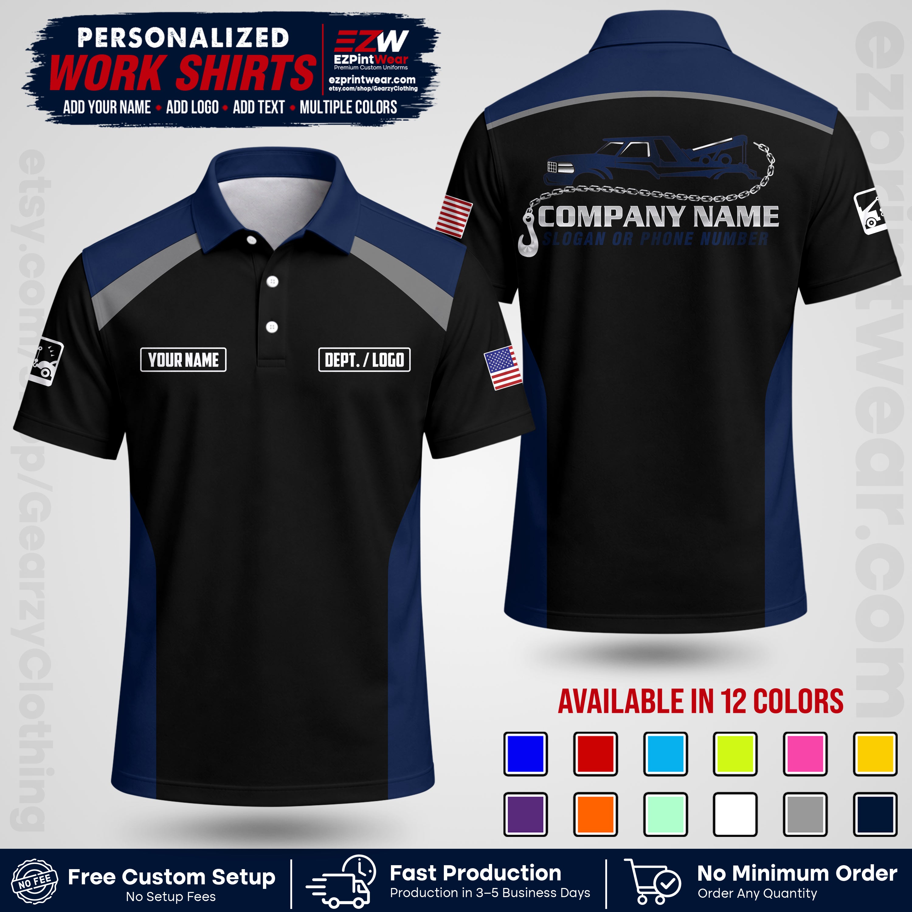 Custom Towing Shirt with Name, Logo & Text | Towing Company Uniform | Workwear TW01