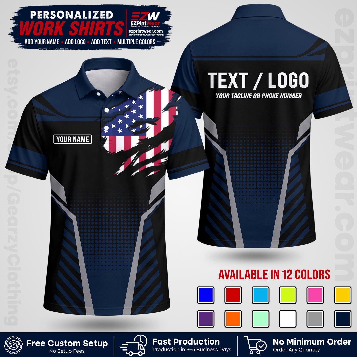Custom All Over Print Work Uniform Shirt with Name, Logo & Text | Custom Hawaiian Shirt | Company Shirt | Employee Uniform UNF07