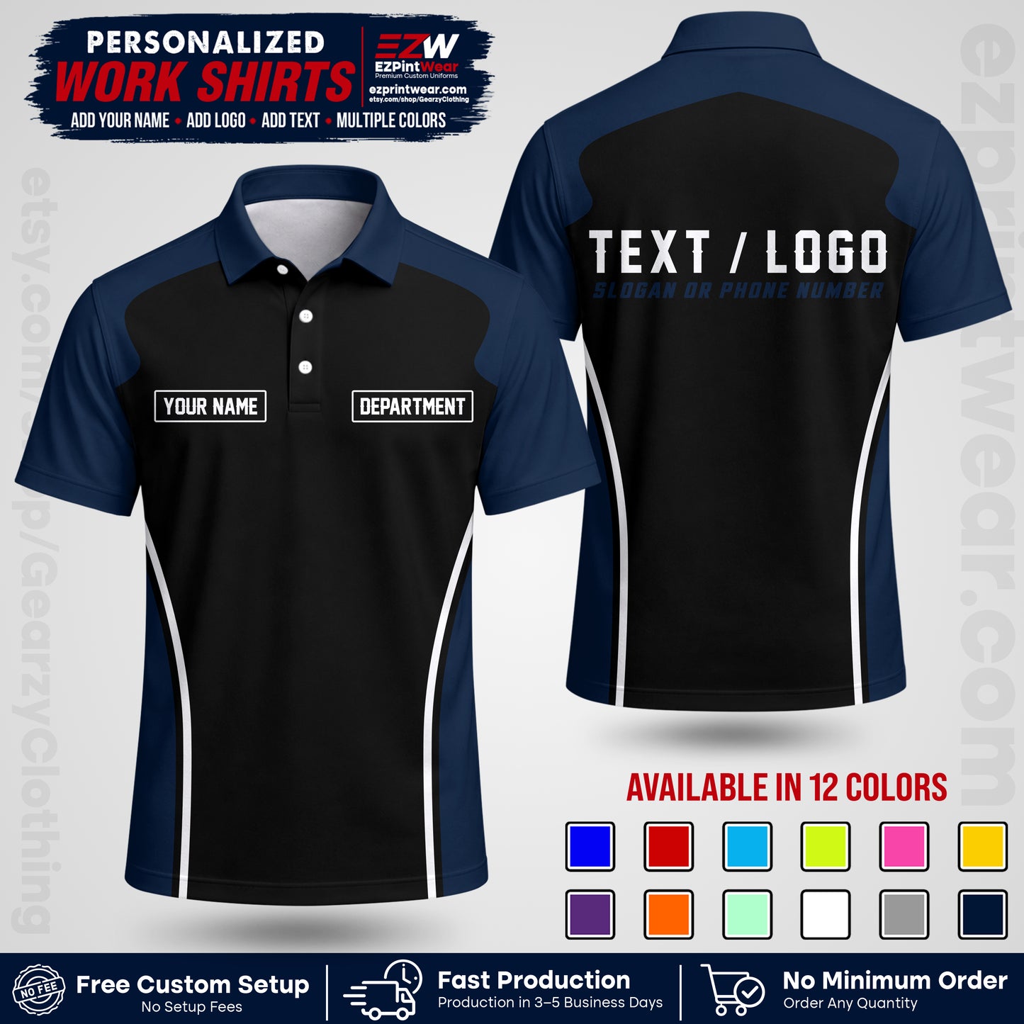 Custom All Over Print Work Uniform Shirt with Name, Logo & Text | Custom Hawaiian Shirt | Company Shirt | Employee Uniform UNF16