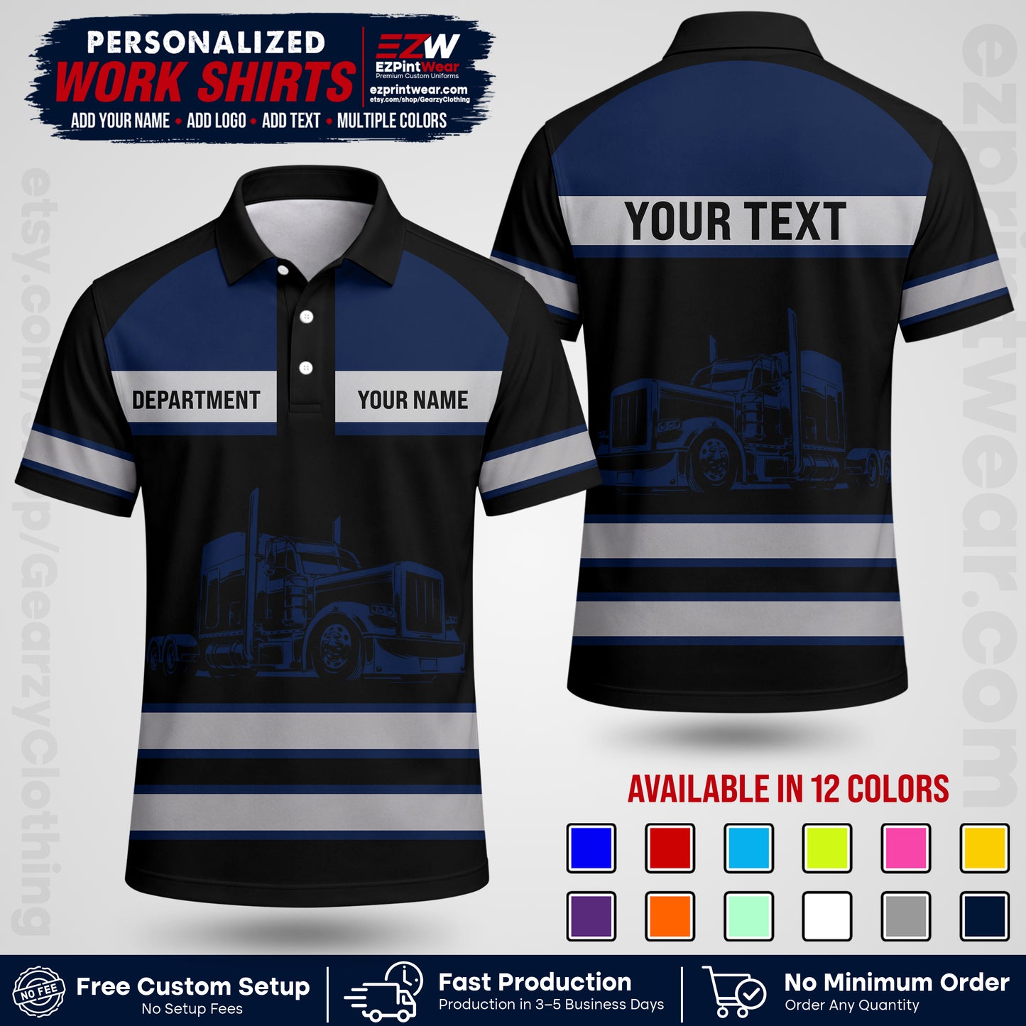 Personalized Truck Driver Workwear Uniform | Custom Safety Stripe Apparel | Non-Reflective Reflective Style Design TW02