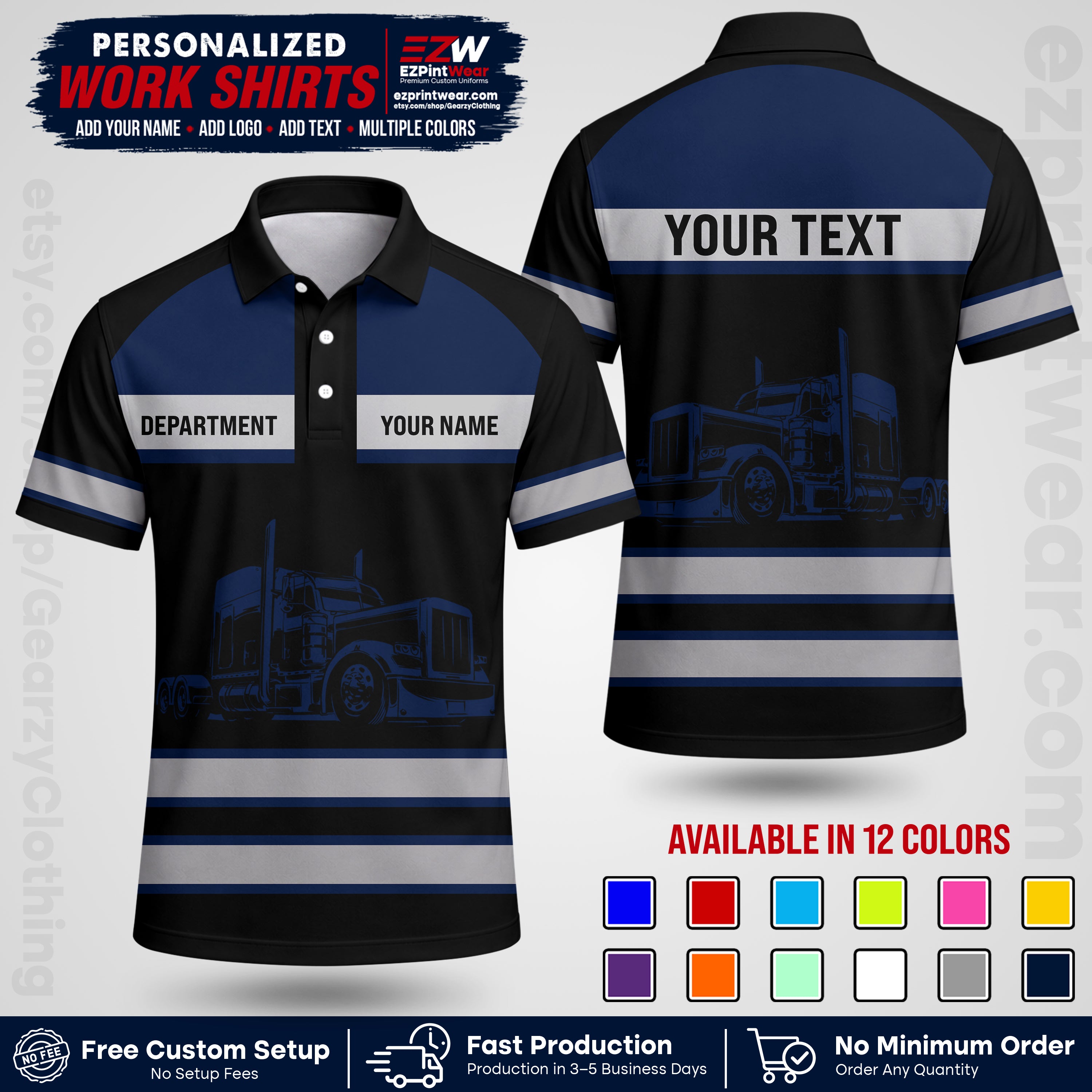 Personalized Truck Driver Workwear Uniform | Custom Safety Stripe Apparel | Non-Reflective Reflective Style Design TW02