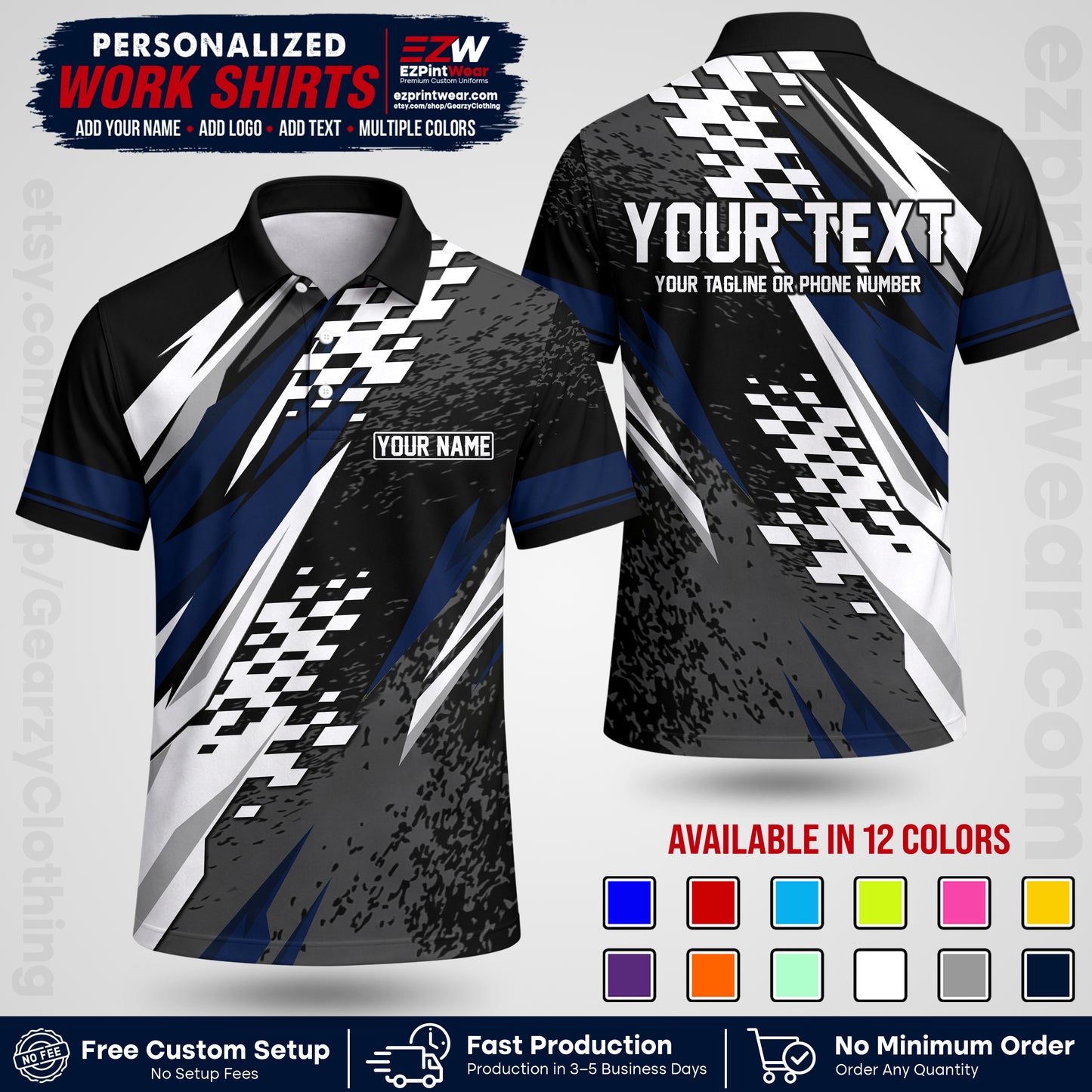 Custom Racing Shirt with Name, Logo & Text | Race Team Uniform | Crew Apparel RC03