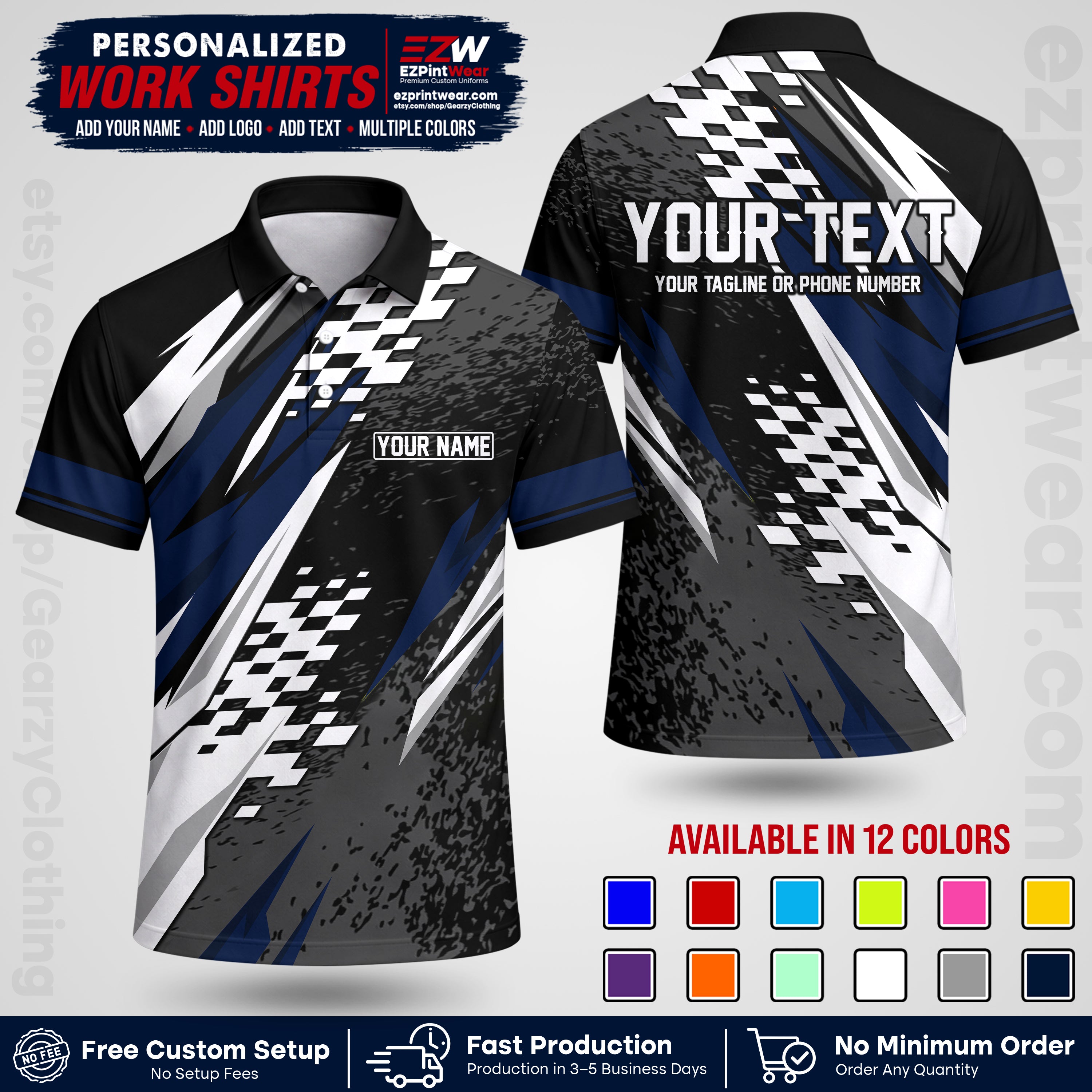 Custom Racing Shirt with Name, Logo & Text | Race Team Uniform | Crew Apparel RC03