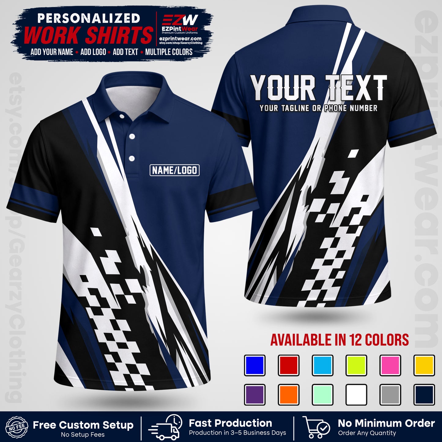 Custom Racing Shirt with Name, Logo & Text | Race Team Uniform | Crew Apparel RC04