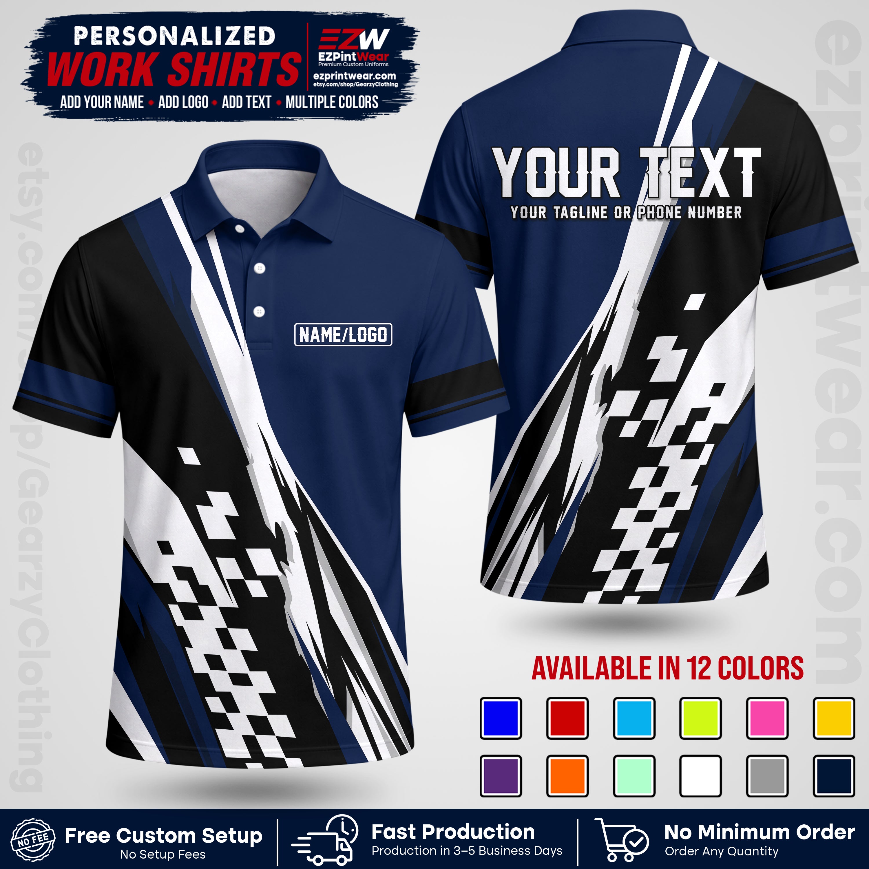 Custom Racing Shirt with Name, Logo & Text | Race Team Uniform | Crew Apparel RC04