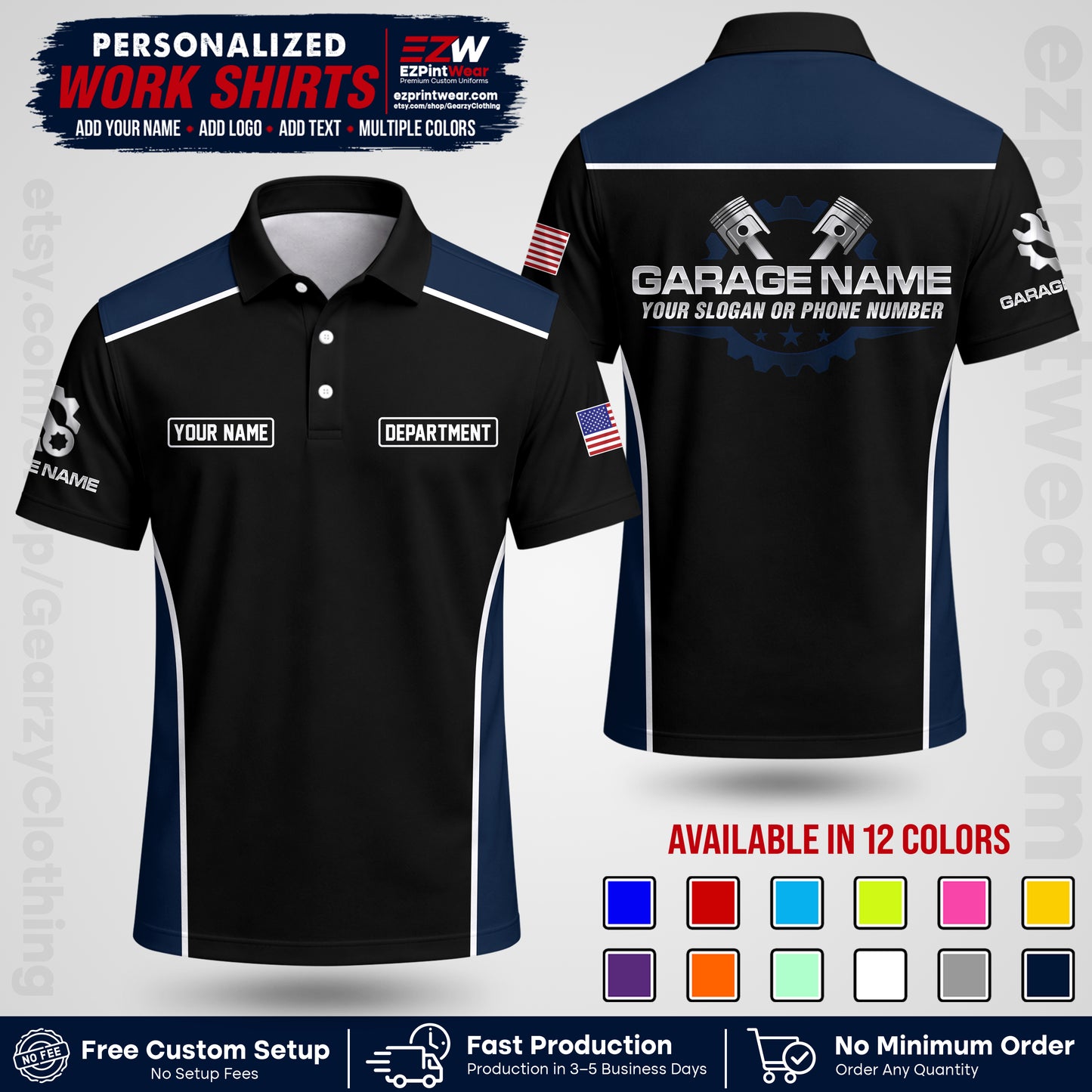 Custom Mechanic Work Shirt with Name, Logo & Text | Auto Shop Uniform | Workwear MCN 07