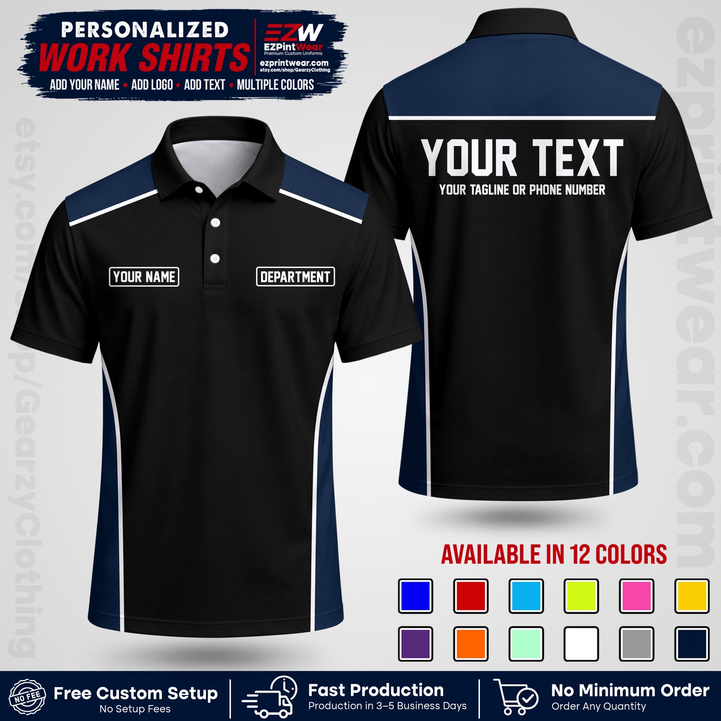 Custom All Over Print Work Uniform Shirt with Name, Logo & Text | Custom Hawaiian Shirt | Company Shirt | Employee Uniform UNF12