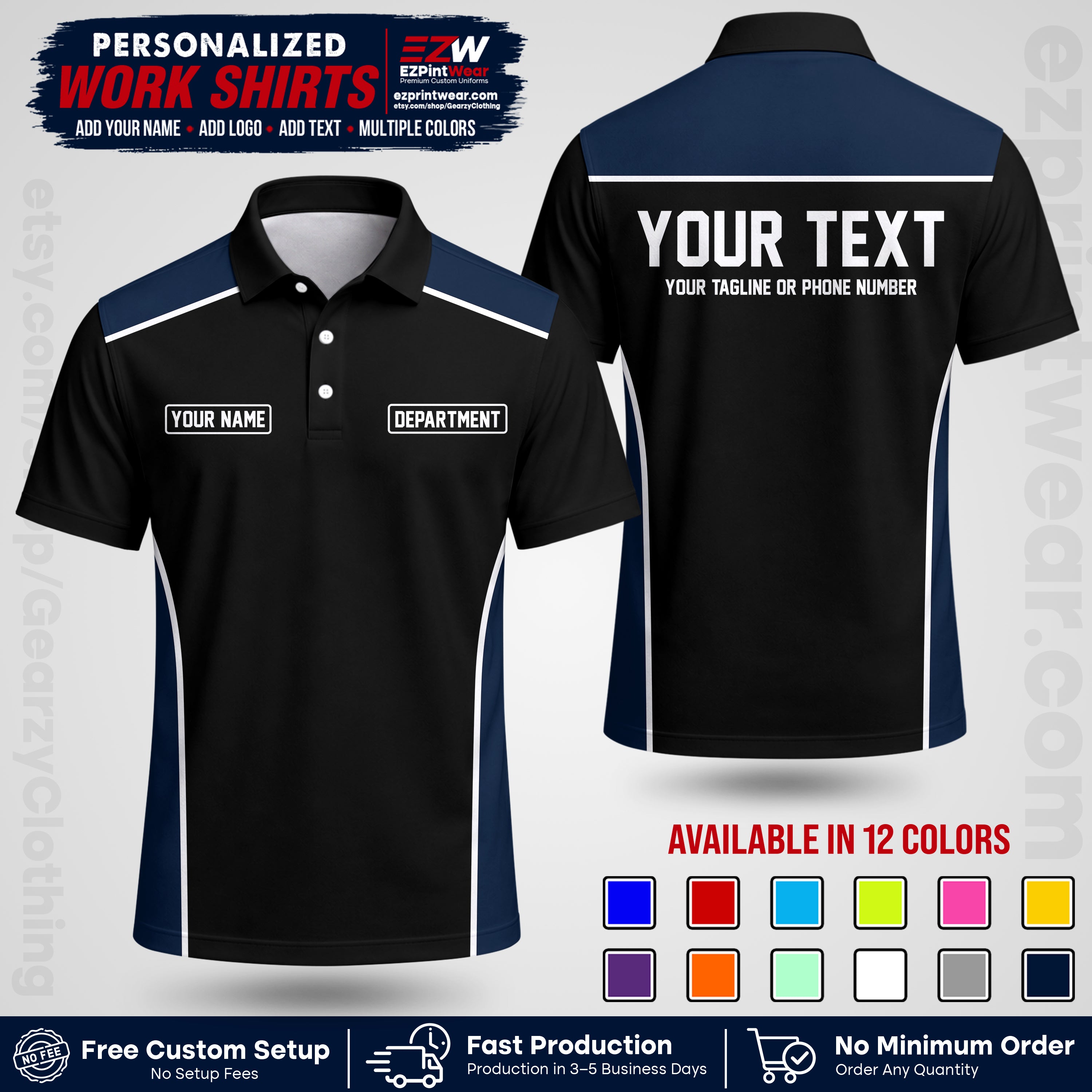 Custom All Over Print Work Uniform Shirt with Name, Logo & Text | Custom Hawaiian Shirt | Company Shirt | Employee Uniform UNF12