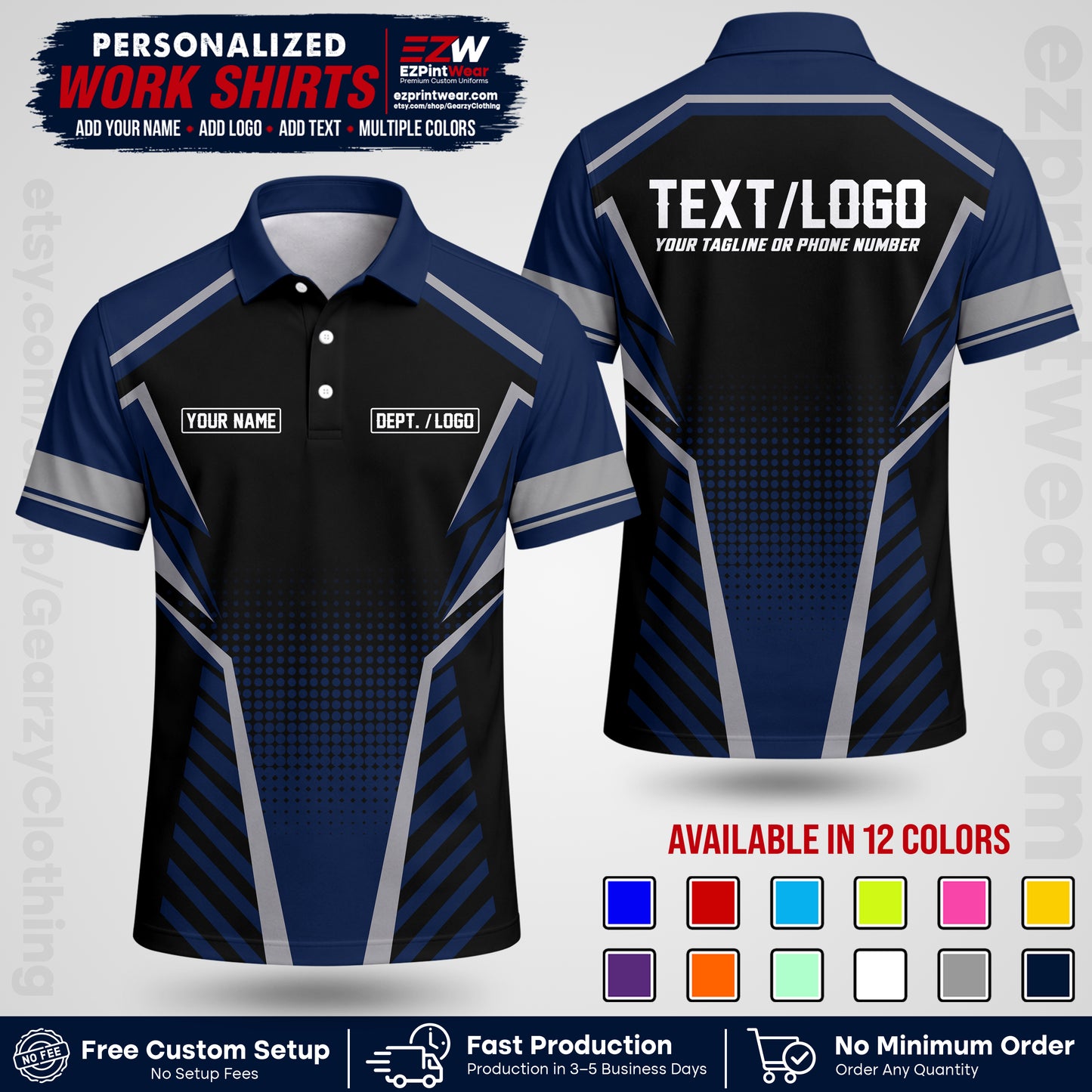 Custom All Over Print Work Uniform Shirt with Name, Logo & Text | Custom Hawaiian Shirt | Company Shirt | Employee Uniform UNF14