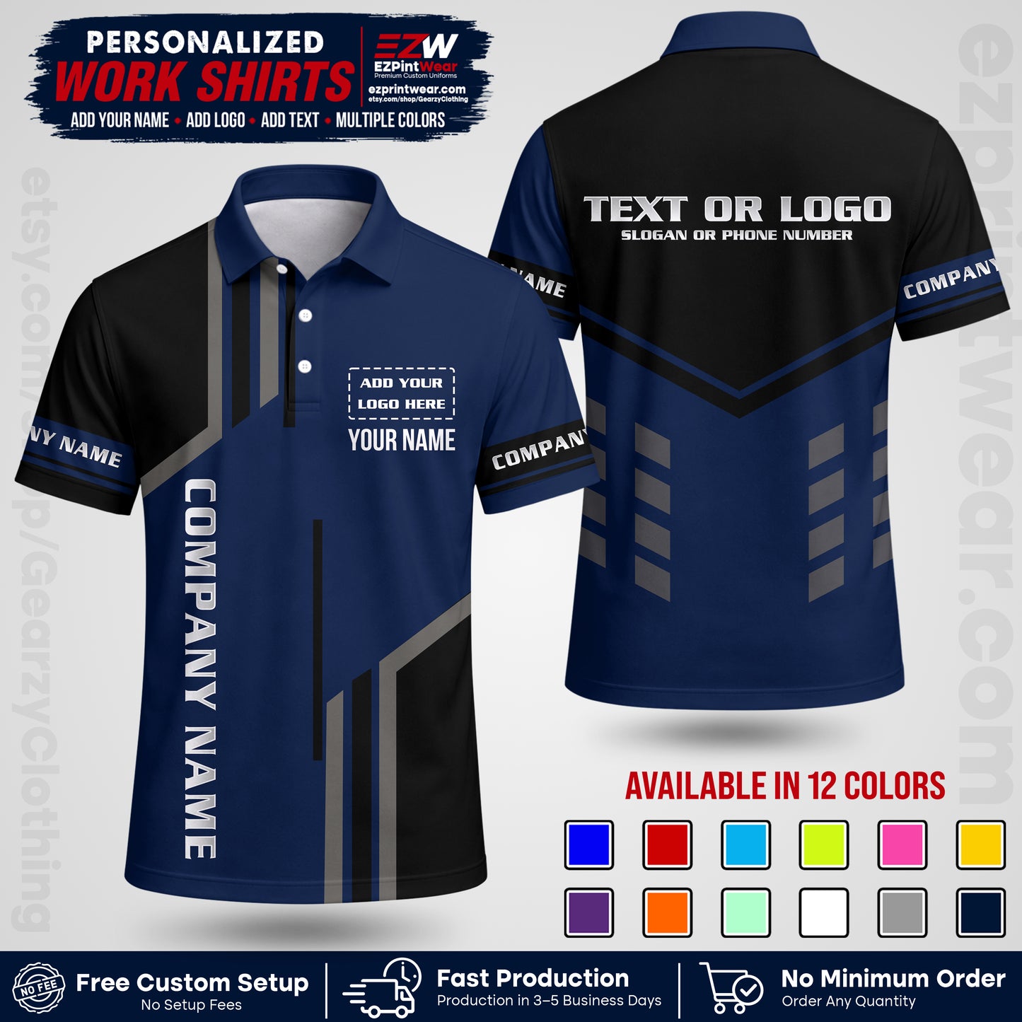 Custom All Over Print Work Uniform Shirt with Name, Logo & Text | Custom Hawaiian Shirt | Company Shirt | Employee Uniform UNF10