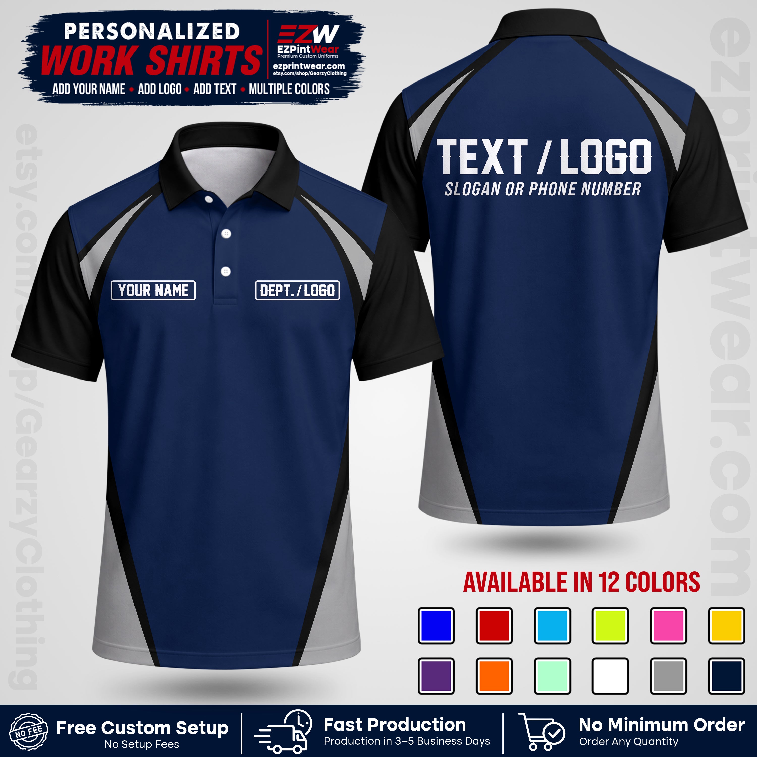 Custom All Over Print Work Uniform Shirt with Name, Logo & Text | Custom Hawaiian Shirt | Company Shirt | Employee Uniform UNF20