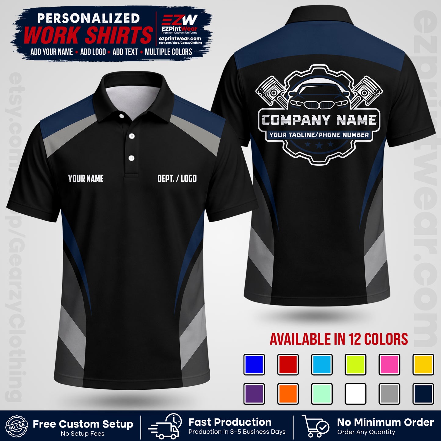 Custom Mechanic Work Shirt with Name, Logo & Text | Auto Shop Uniform | Workwear MCN 05