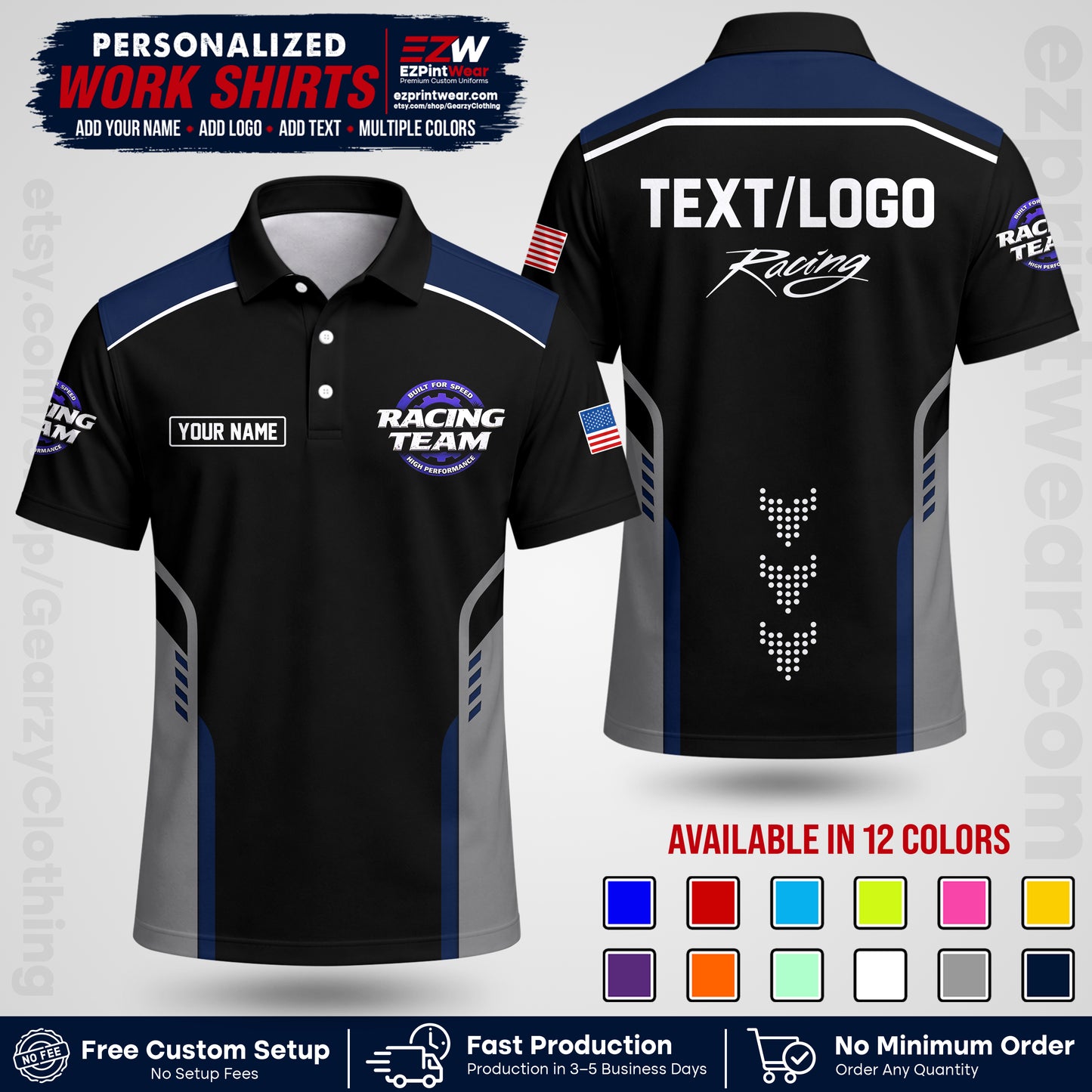 Custom Racing Shirt with Name, Logo & Text | Race Team Uniform | Crew Apparel RC09