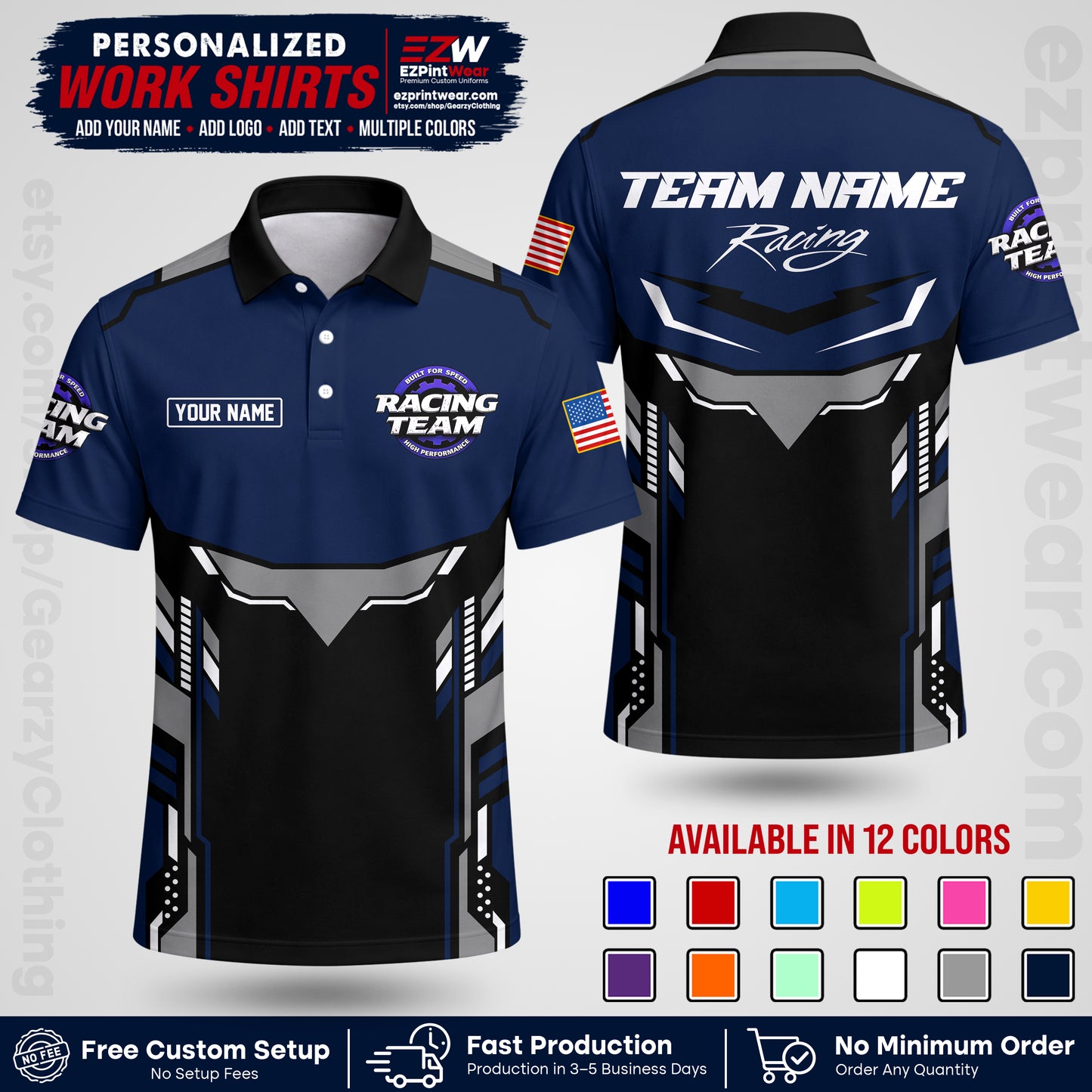 Custom Racing Shirt with Name, Logo & Text | Race Team Uniform | Crew Apparel RC11