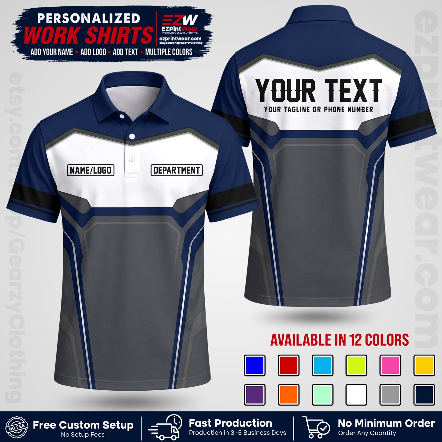 Custom All Over Print Work Uniform Shirt with Name, Logo & Text | Custom Hawaiian Shirt | Company Shirt | Employee Uniform UNF05