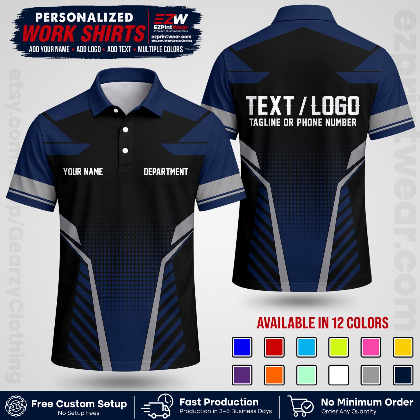 Custom All Over Print Work Uniform Shirt with Name, Logo & Text | Custom Hawaiian Shirt | Company Shirt | Employee Uniform UNF06