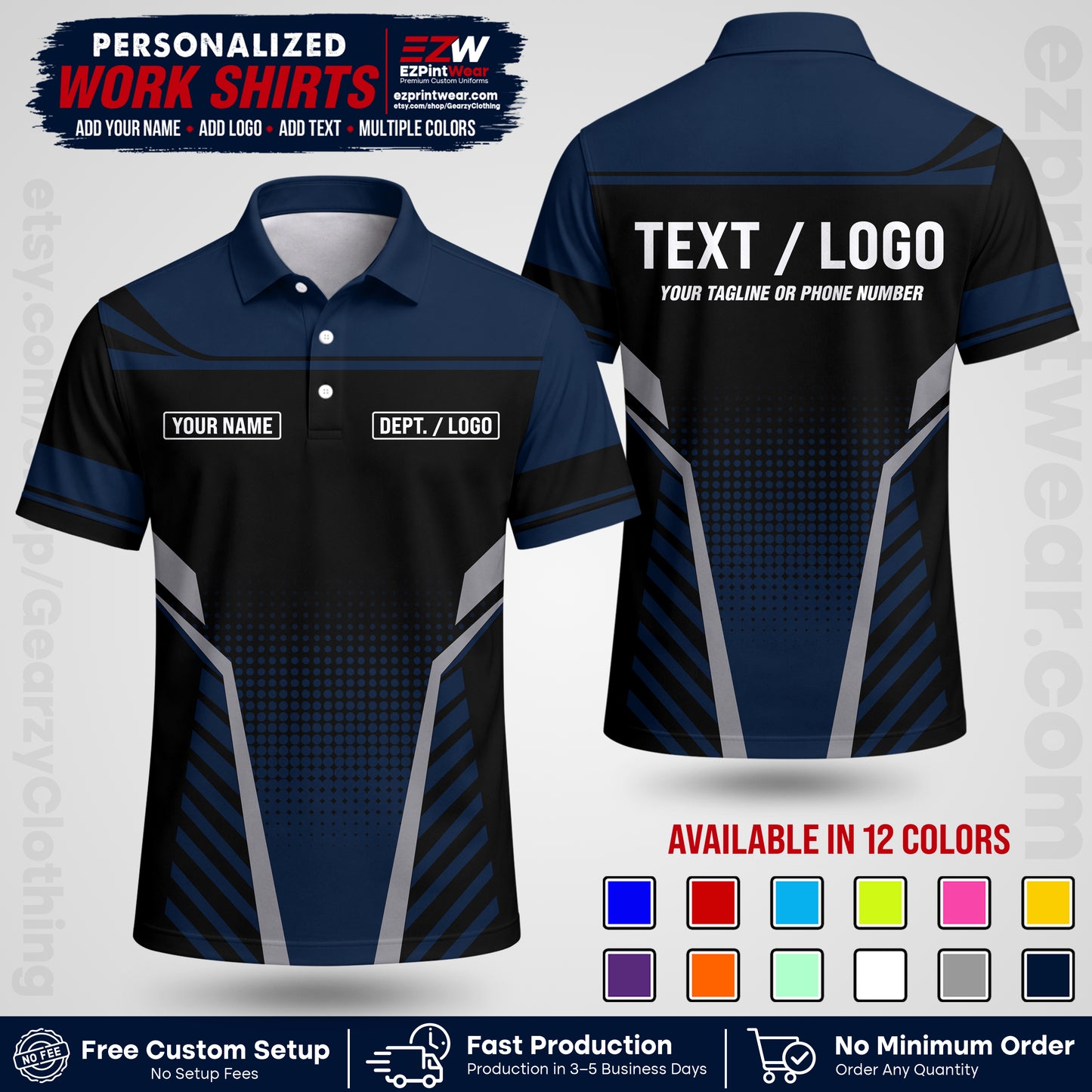 Custom All Over Print Work Uniform Shirt with Name, Logo & Text | Custom Hawaiian Shirt | Company Shirt | Employee Uniform UNF08