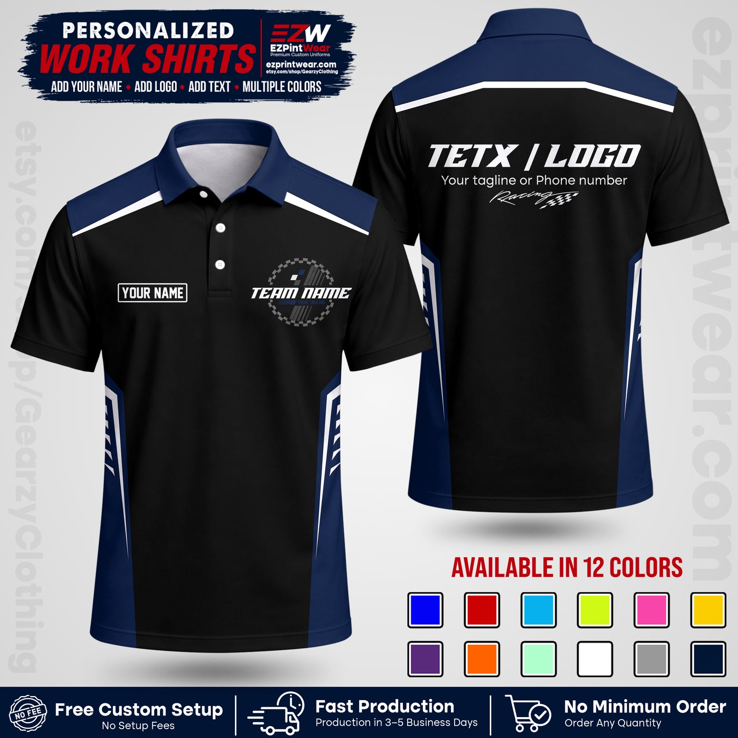 Custom Racing Shirt with Name, Logo & Text | Race Team Uniform | Crew Apparel RC07